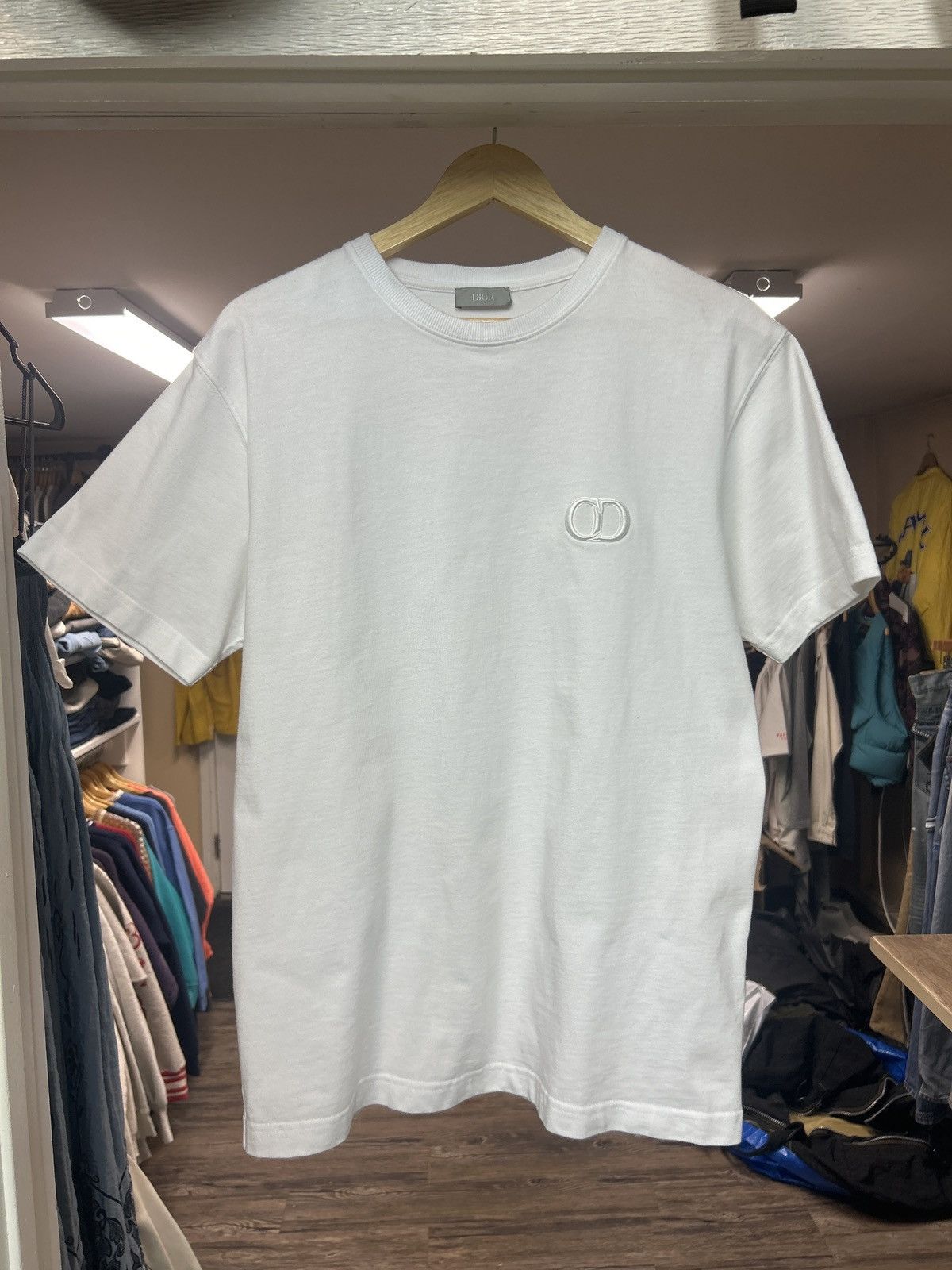 image of White Dior Embroidered Cd Logo T-Shirt, Men's (Size Small)