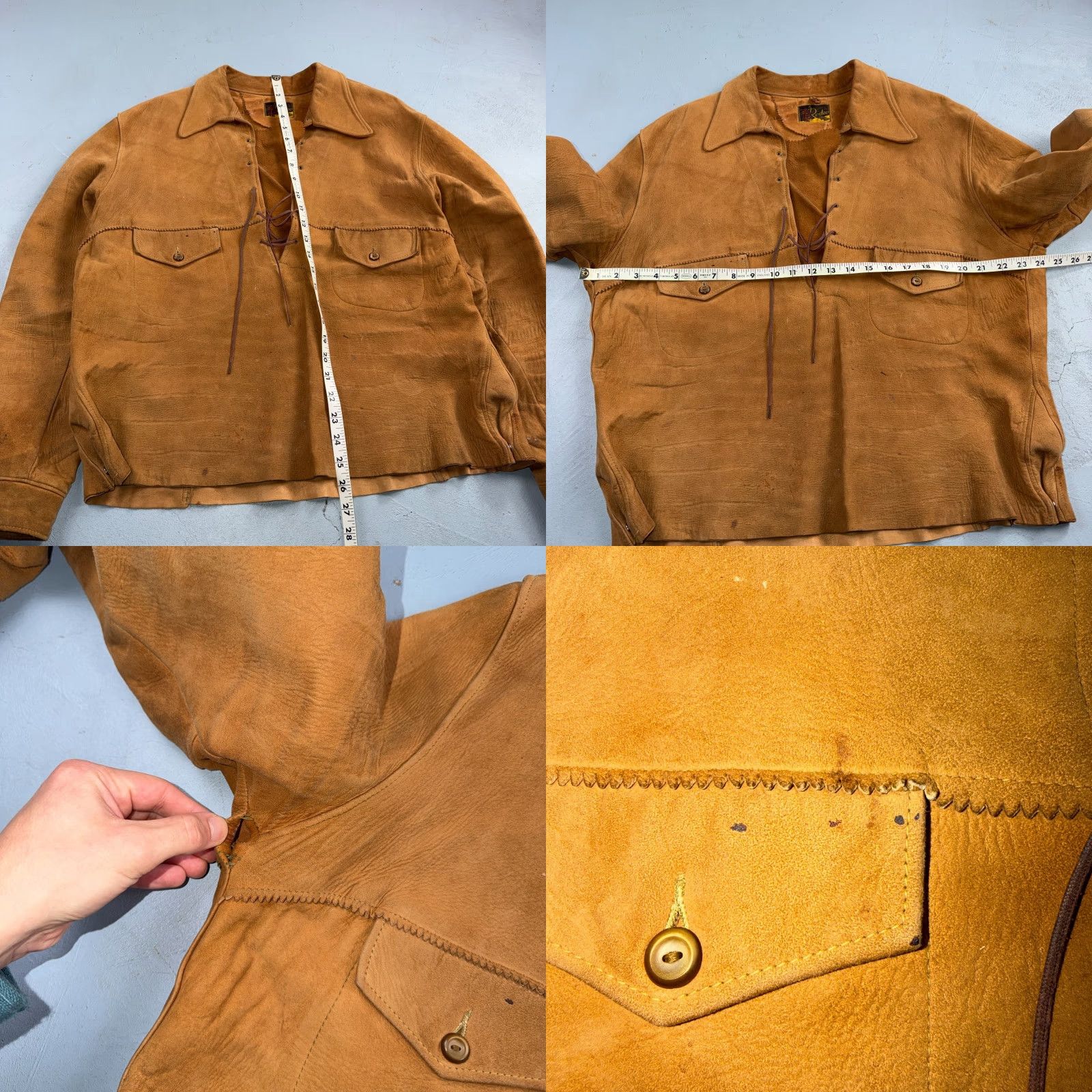 Vintage VINTAGE Rodeo Suede Pullover Tunic 1940s Cowboy Shirt Size 42 Brown Western Hippie Mens Size US XL / EU 56 / 4 - 8 Thumbnail