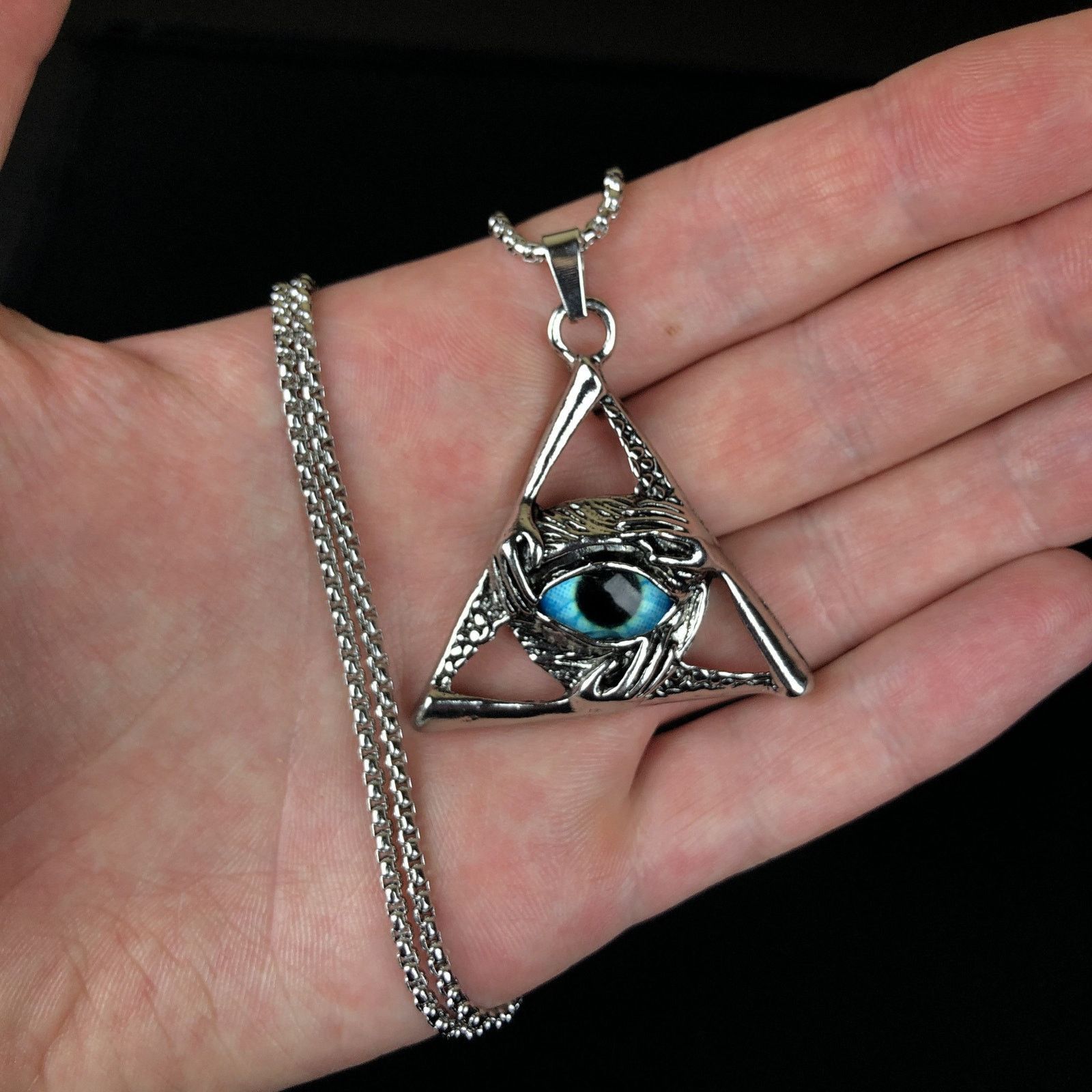Jewelry Eye Hands Necklace Punk Chain in Silver, Men's