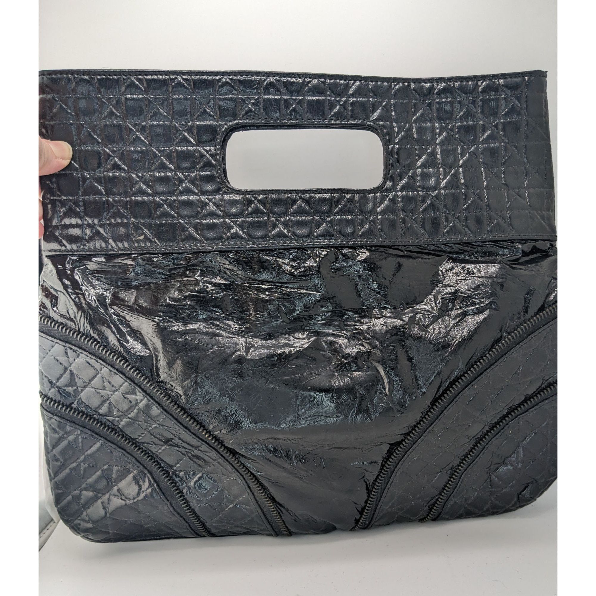 Other Vintage 90s Gothic Quilted Black Tote Bag With Cutout Handle Size ONE SIZE - 4 Thumbnail