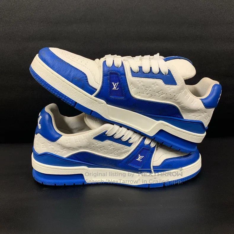 Louis Vuitton Louis Vuitton Trainer white and blue embossed low-top boar Size US 6 / EU 39 - 4 Thumbnail