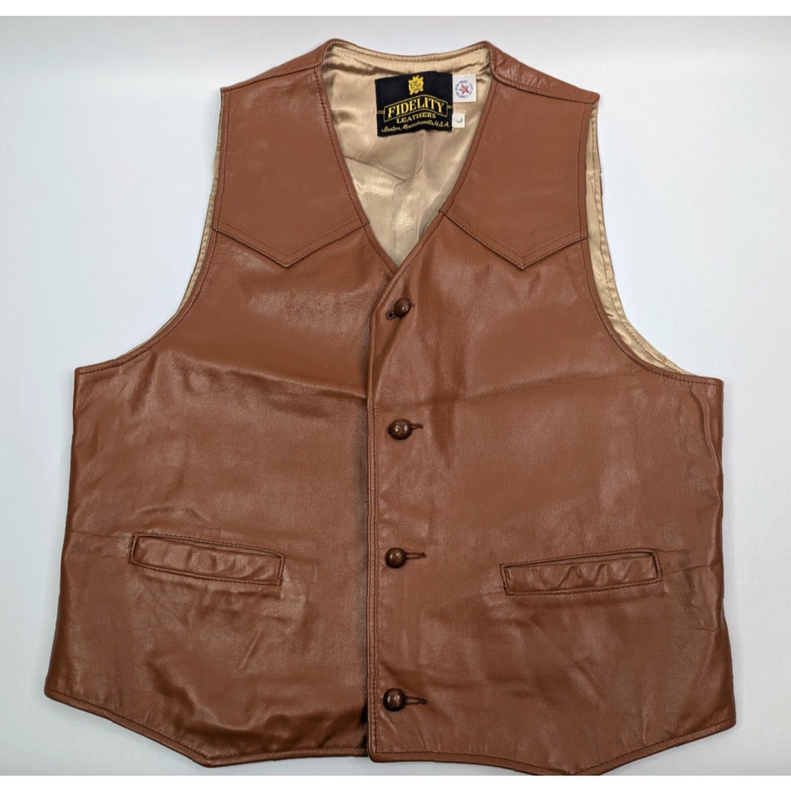 Vintage VINTAGE Fidelity Leathers Vest Western Leather Vest Sz Large Men's Leather Vest Brown Western Cowboy Lined Size US L / EU 52-54 / 3 - 2 Thumbnail