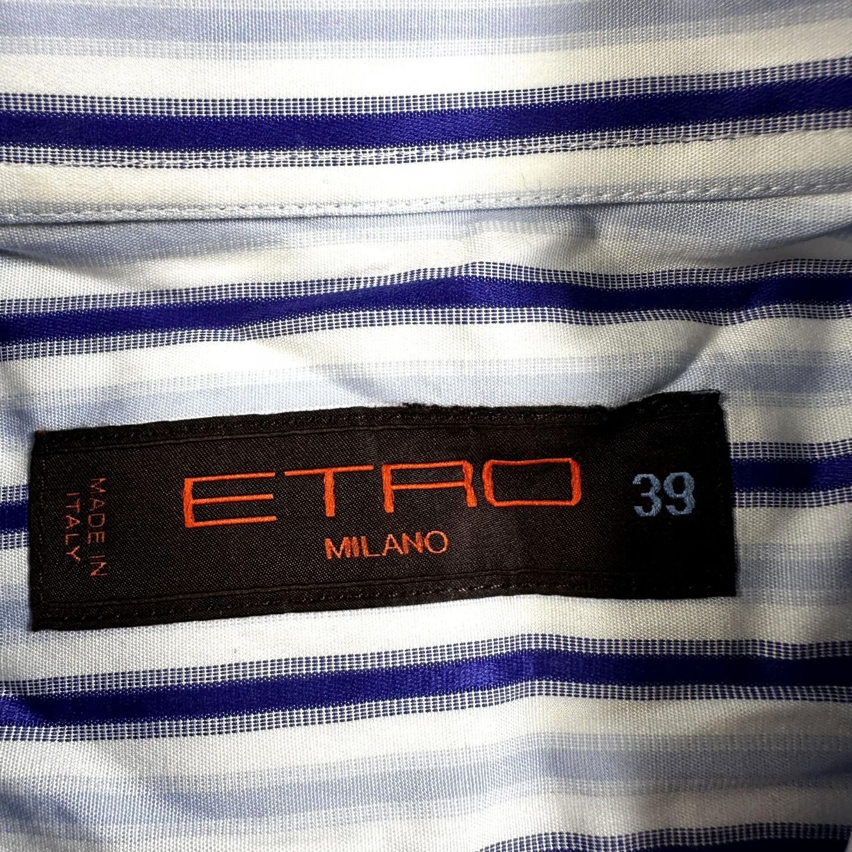 Etro Etro Dress Shirt Mens M Blue Stripe Spread Collar Made Italy Size 40R - 3 Thumbnail