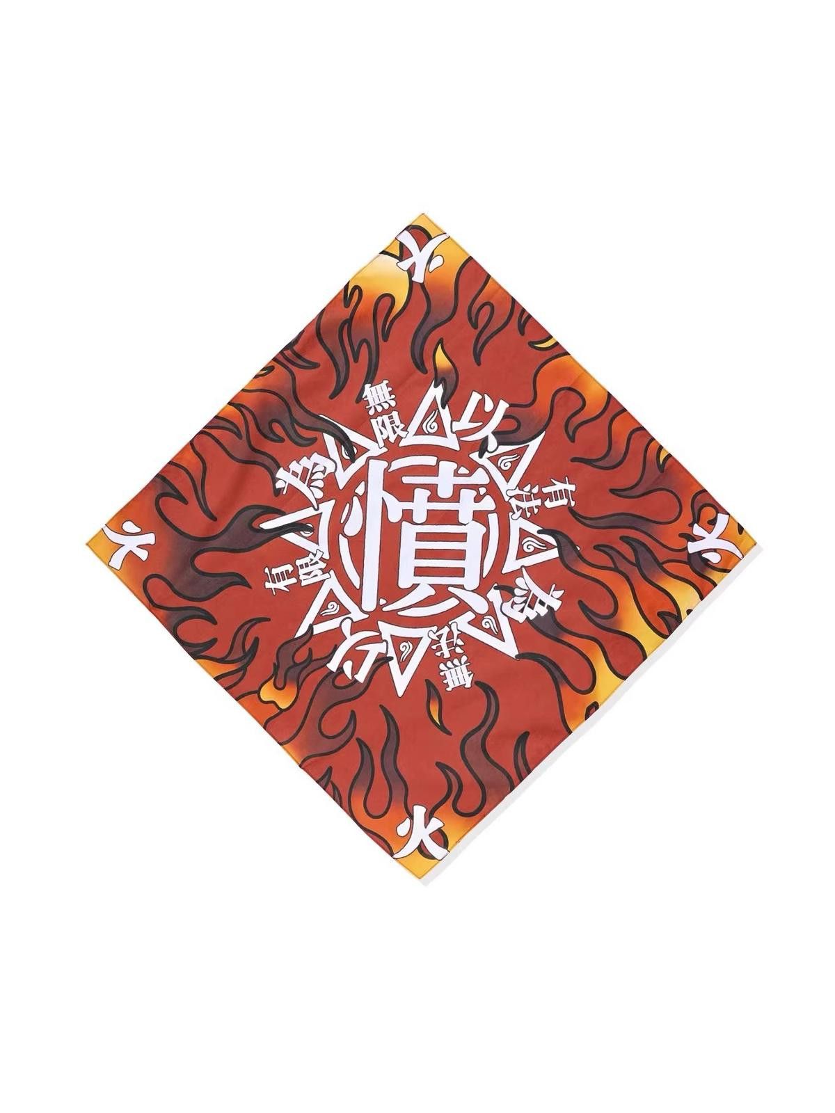 Japanese Brand Y2k Red Flame Scarf Bandana Chinese Character “Fèn” Graphic Size ONE SIZE - 6 Thumbnail