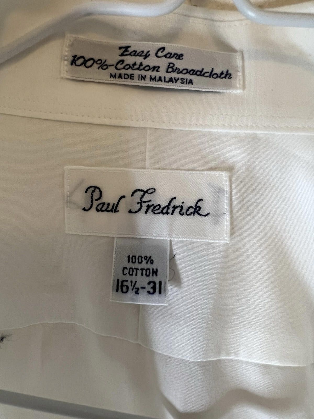 Paul Fredrick Paul Fredrick Dress Shirt 16.5 31 White Solid Cuff Cotton Size 38R - 4 Thumbnail