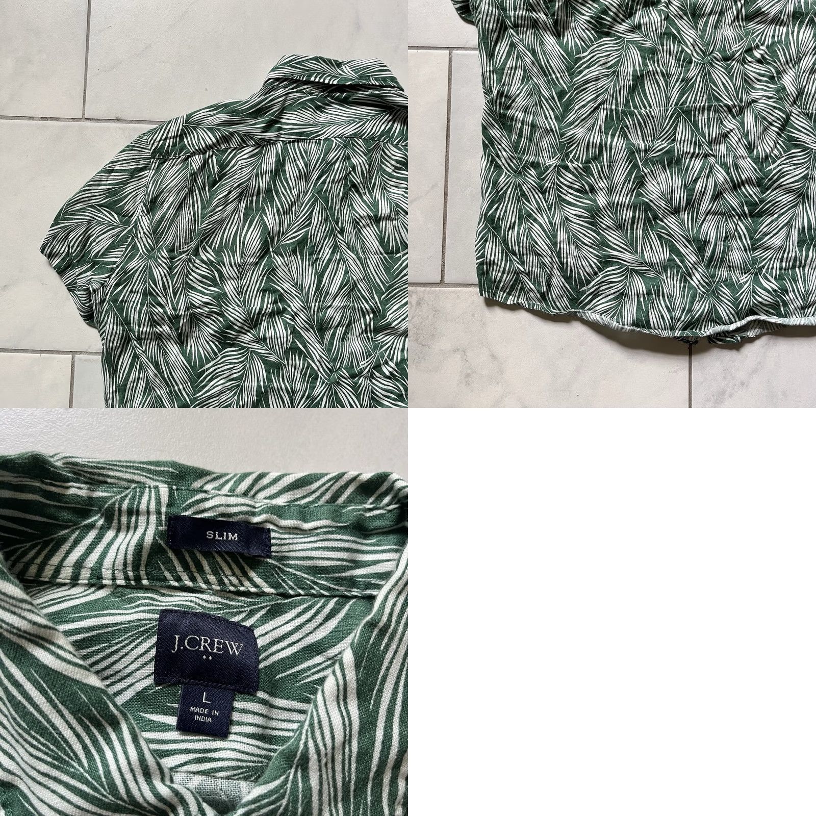J.Crew J.CREW Linen Shirt Green White Mens Button-Up Slim Fit Short Sleeve Casual Pocket Labeled Large Size US L / EU 52-54 / 3 - 9 Thumbnail
