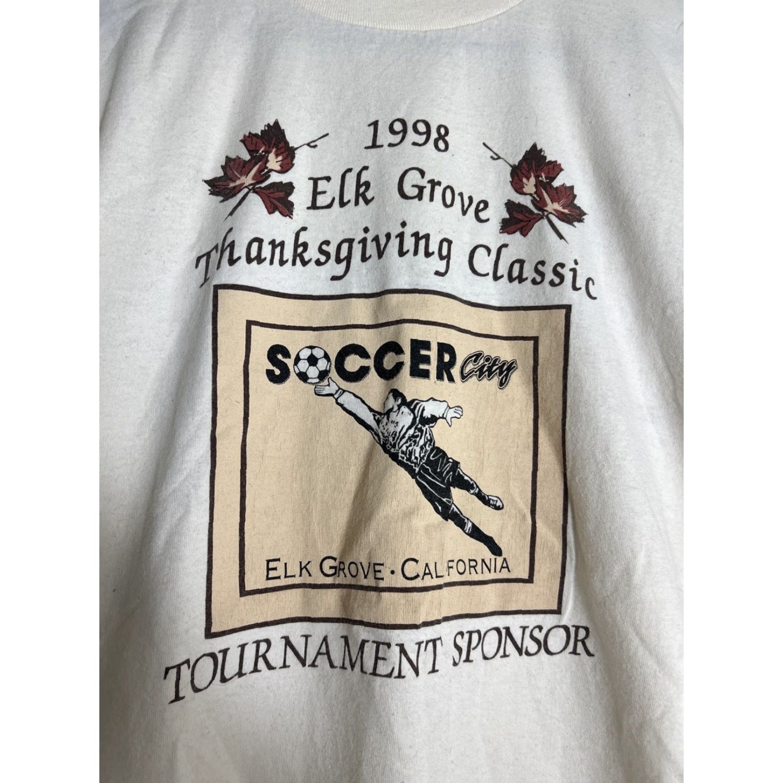 Jerzees VINTAGE Elk Grove Thanksgiving Soccer T Shirt Men L White 1998 Shirt Mens Size US L / EU 52-54 / 3 - 2 Thumbnail