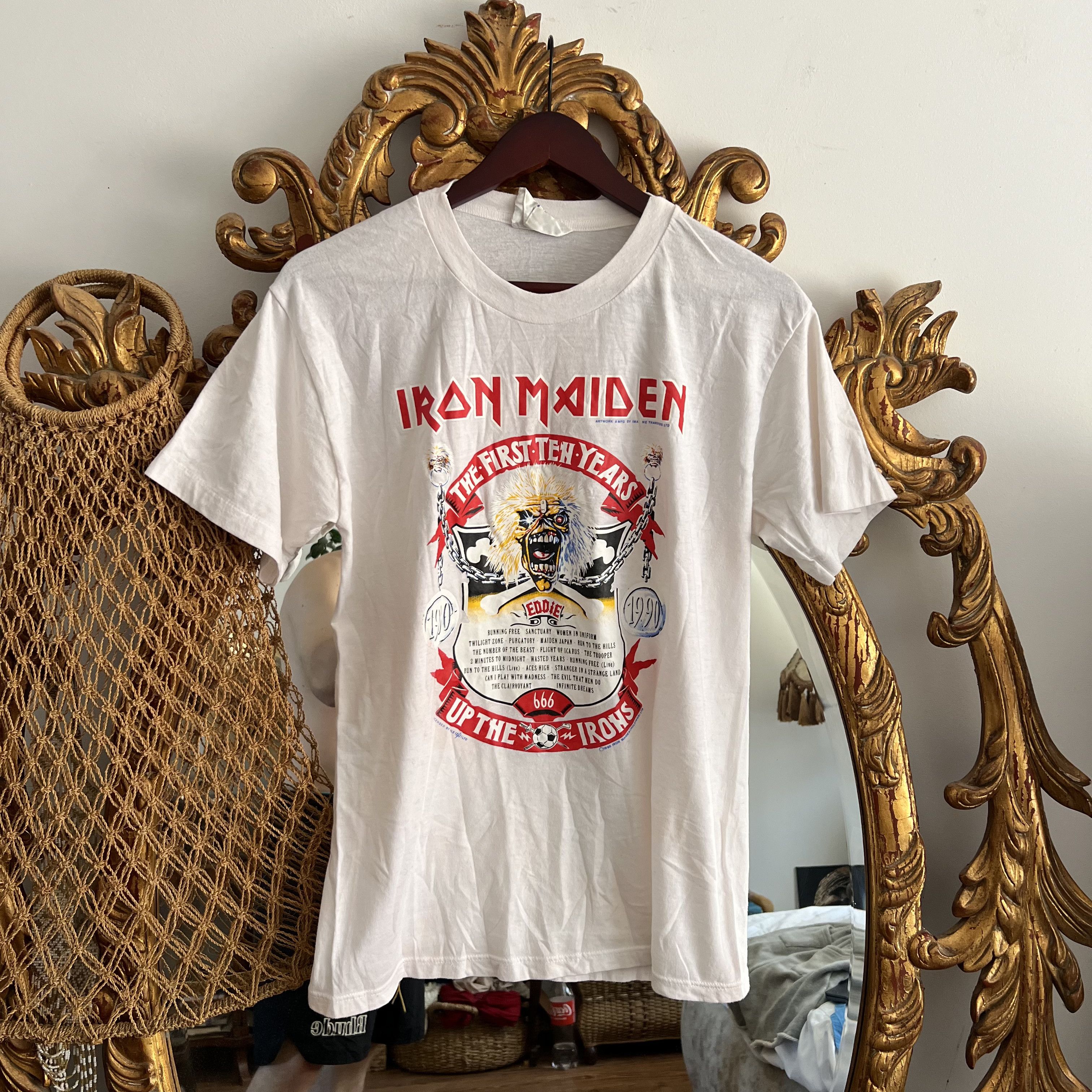 Band Tees × Vintage Vintage 1990 Iron Maiden Up The Irons Thrashed Tee Sz M/L Size US L / EU 52-54 / 3 - 1 Thumbnail