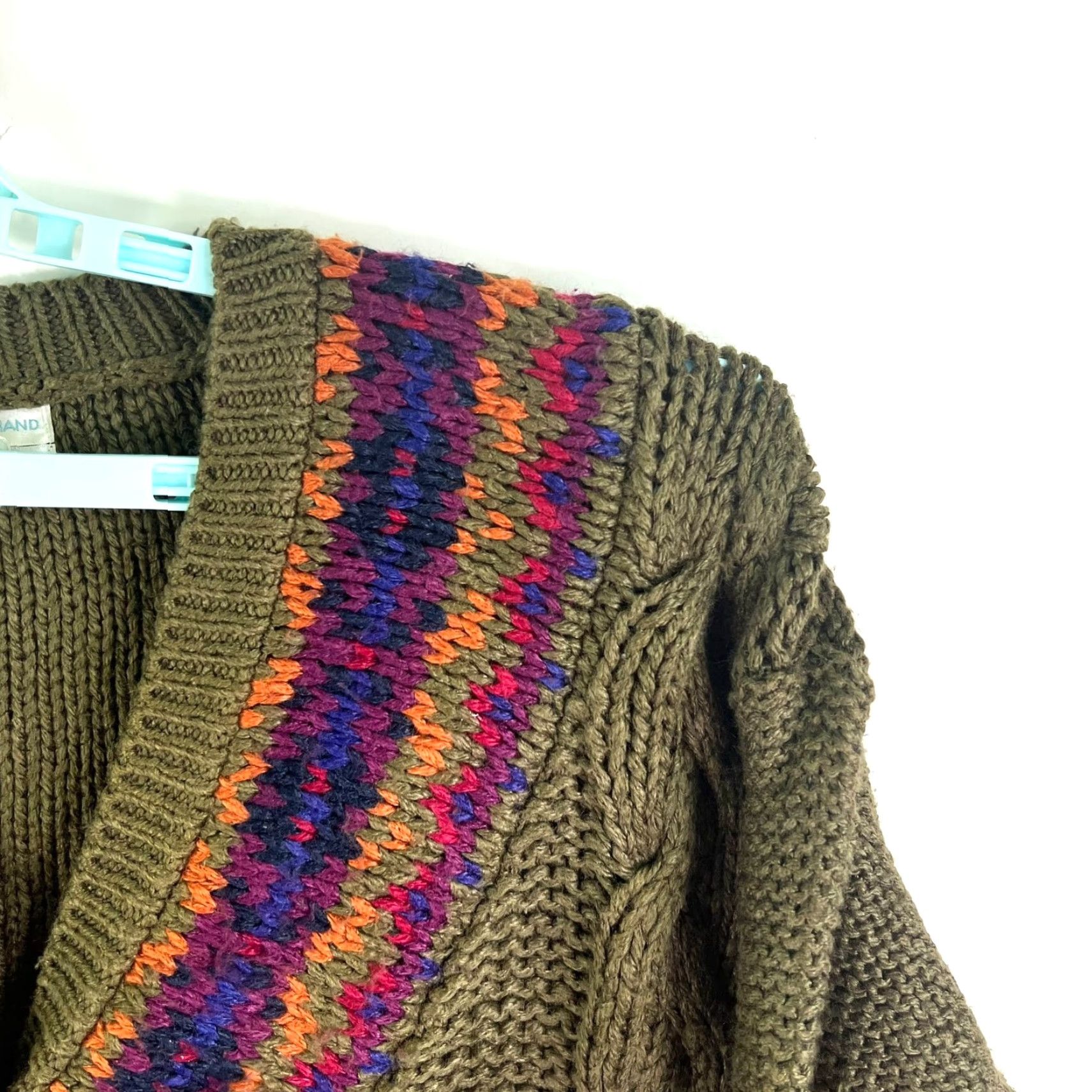 Vintage VINTAGE Jamie Scott Cardigan Sweater Women L Green/Purple Geometric 80s Knit Cable Knit V-Neck Asymmetrical Sleeve Button Size L / US 10 / IT 46 - 2 Thumbnail