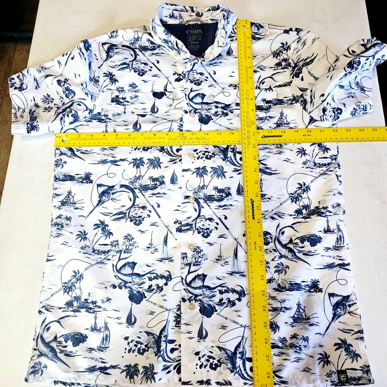 Chaps CHAPS by Ralph Lauren White and Blue Fishing Shirt M 3196 Size US M / EU 48-50 / 2 - 6 Thumbnail