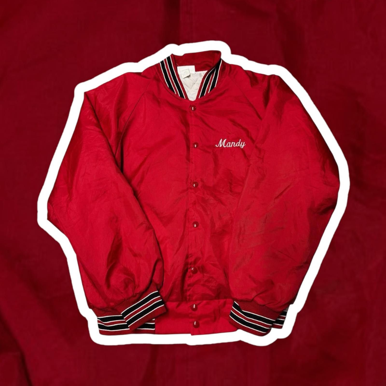 Designer Vintage Red Bomber Jacket with Black Stripes Size L / US 10 / IT 46 - 1 Thumbnail