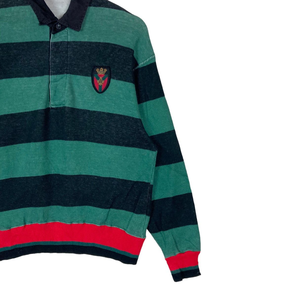 Vintage YMCA Two Tone Stripe Quarter Button Pullover Jumper