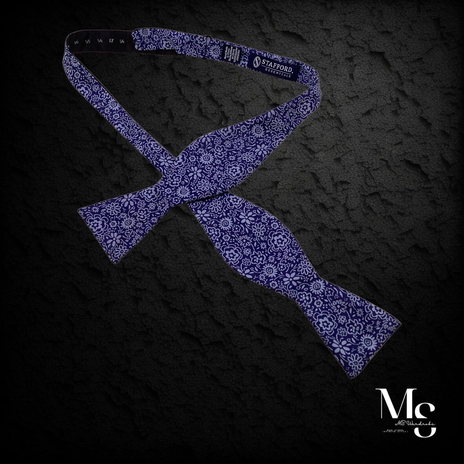 Stafford STAFFORD Blue Floral Adjustable Self Bow Tie Hand Made Polye Size ONE SIZE - 2 Thumbnail
