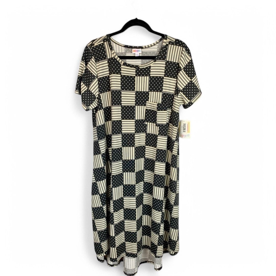 Other LuLaRoe Carly Dress Americana Monochrome Stars and Stripes Size L / US 10 / IT 46 - 8 Thumbnail