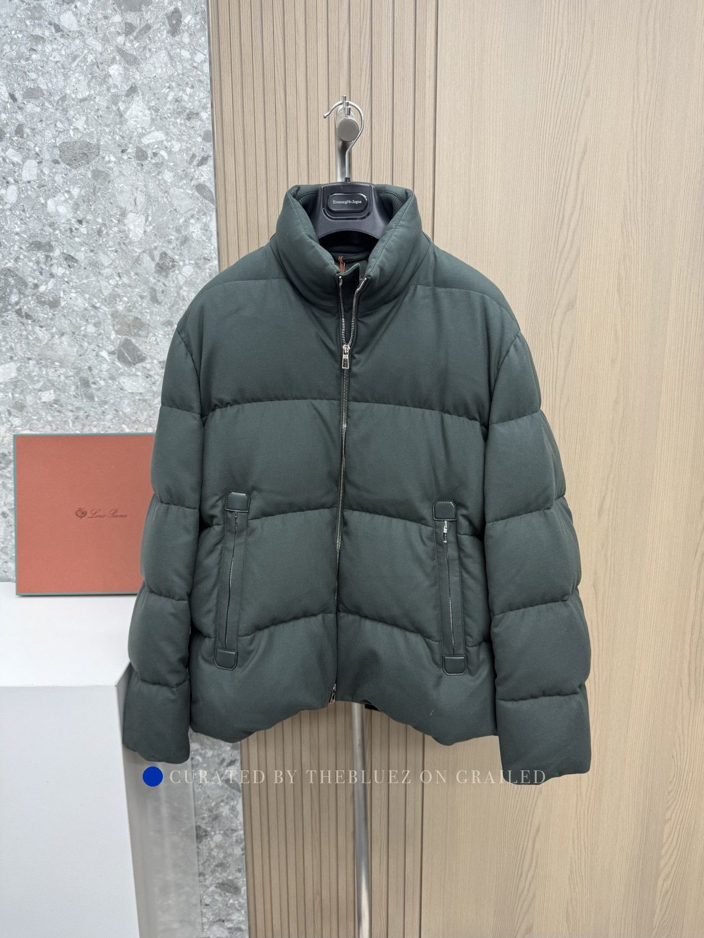 Loro Piana Green Puffer Jacket with Stand Collar and Zip Pockets Size US L / EU 52-54 / 3 - 1 Thumbnail