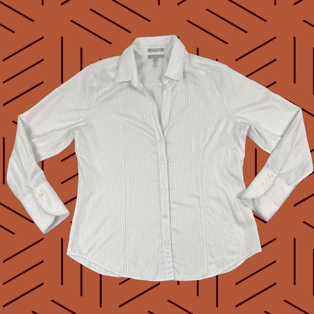 Vintage Hinson Wu Shirt Women Size 12 Button-Up White Striped Office Career Work Blouse Long Sleeve 100% Cotton Size XL / US 12-14 / IT 48-50 - 1 Thumbnail
