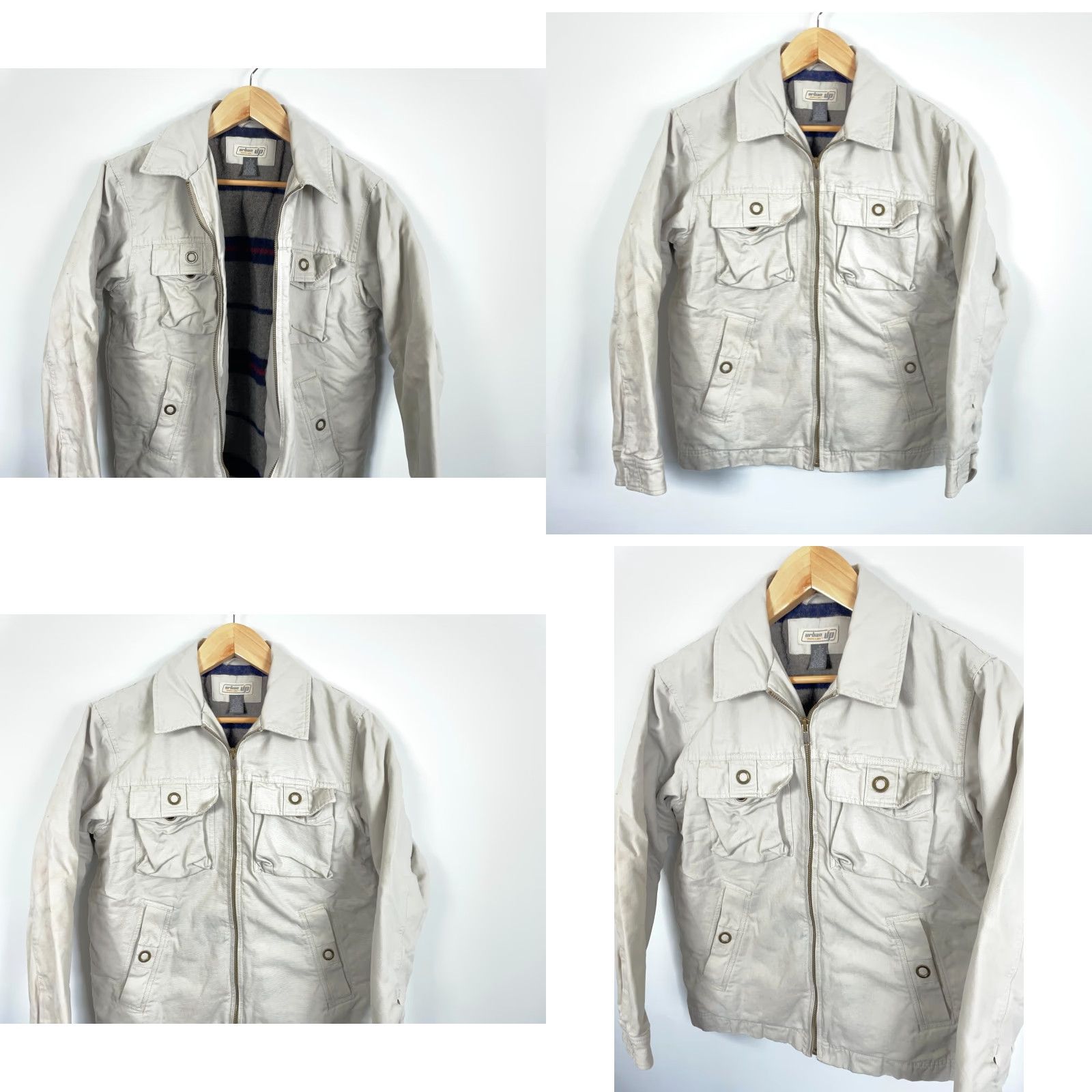 Vintage VINTAGE Urban Pipeline Jacket Canvas Blanket Lined Bomber Coat Short Zip Wool Lining Men Small Beige 90s Hipster Workwear Mens Size US S / EU 44-46 / 1 - 9 Thumbnail