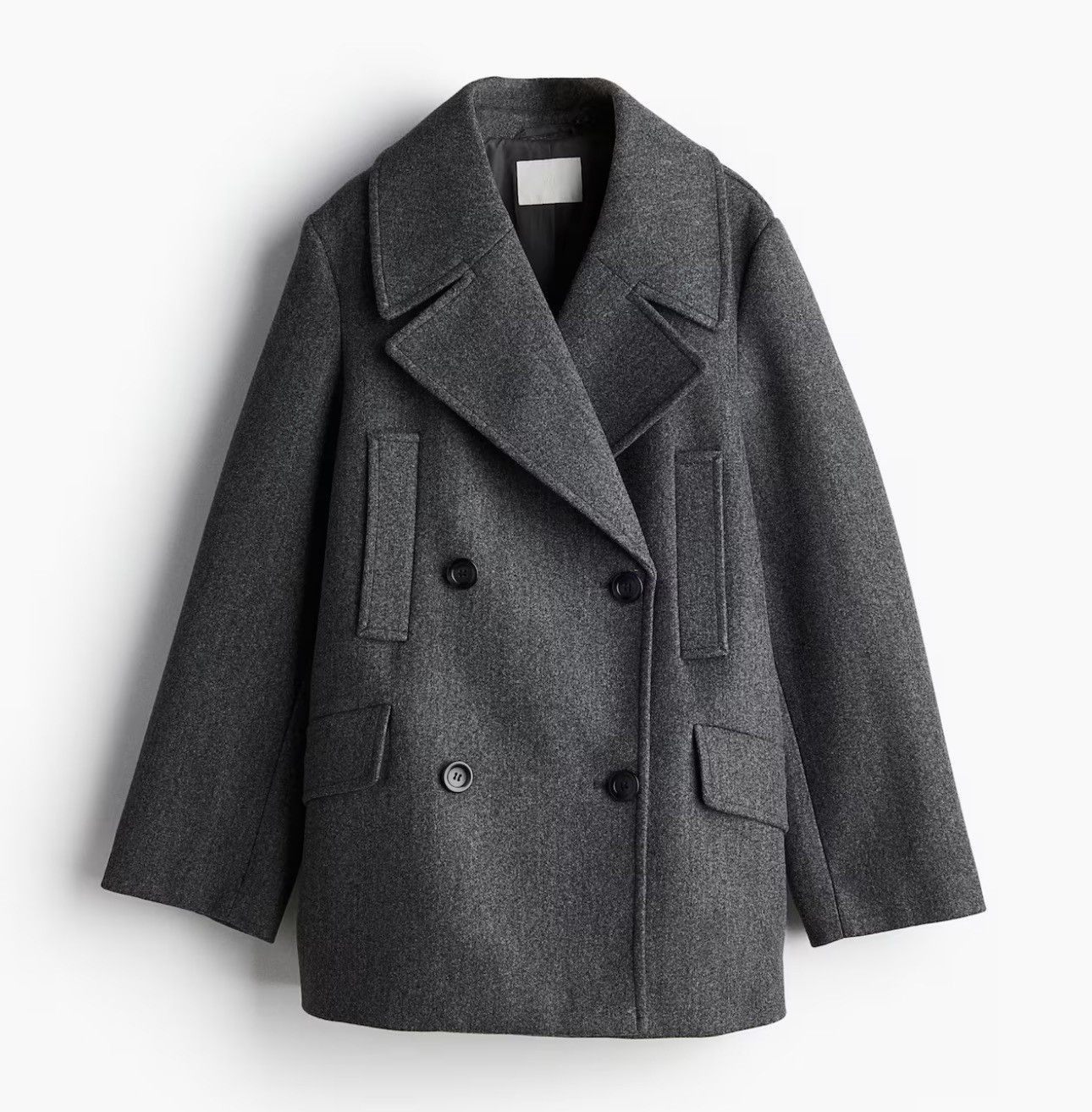 H&M H&M Dark Gray Melange Pea Coat Size L / US 10 / IT 46 - 1 Thumbnail