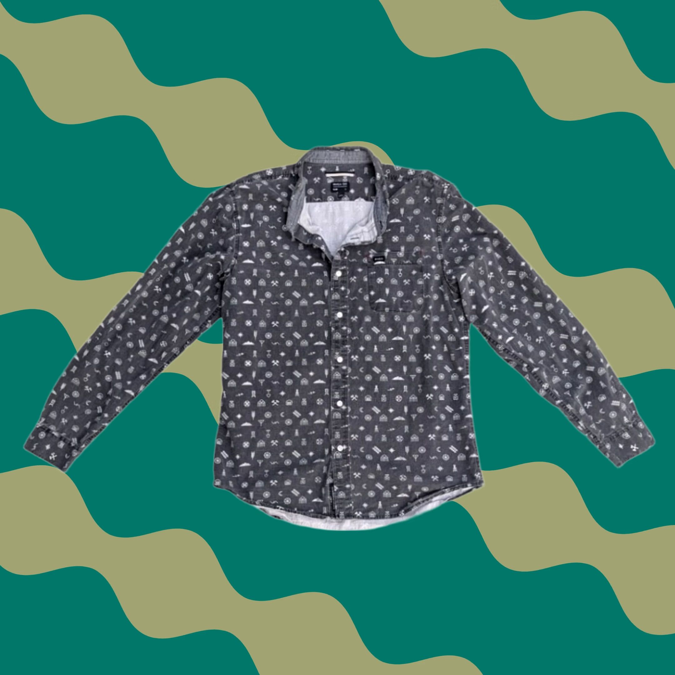 RVCA RVCA Slim Fit Button Down Shirt Gray Graphic Print Mens L Size US L / EU 52-54 / 3 - 1 Thumbnail