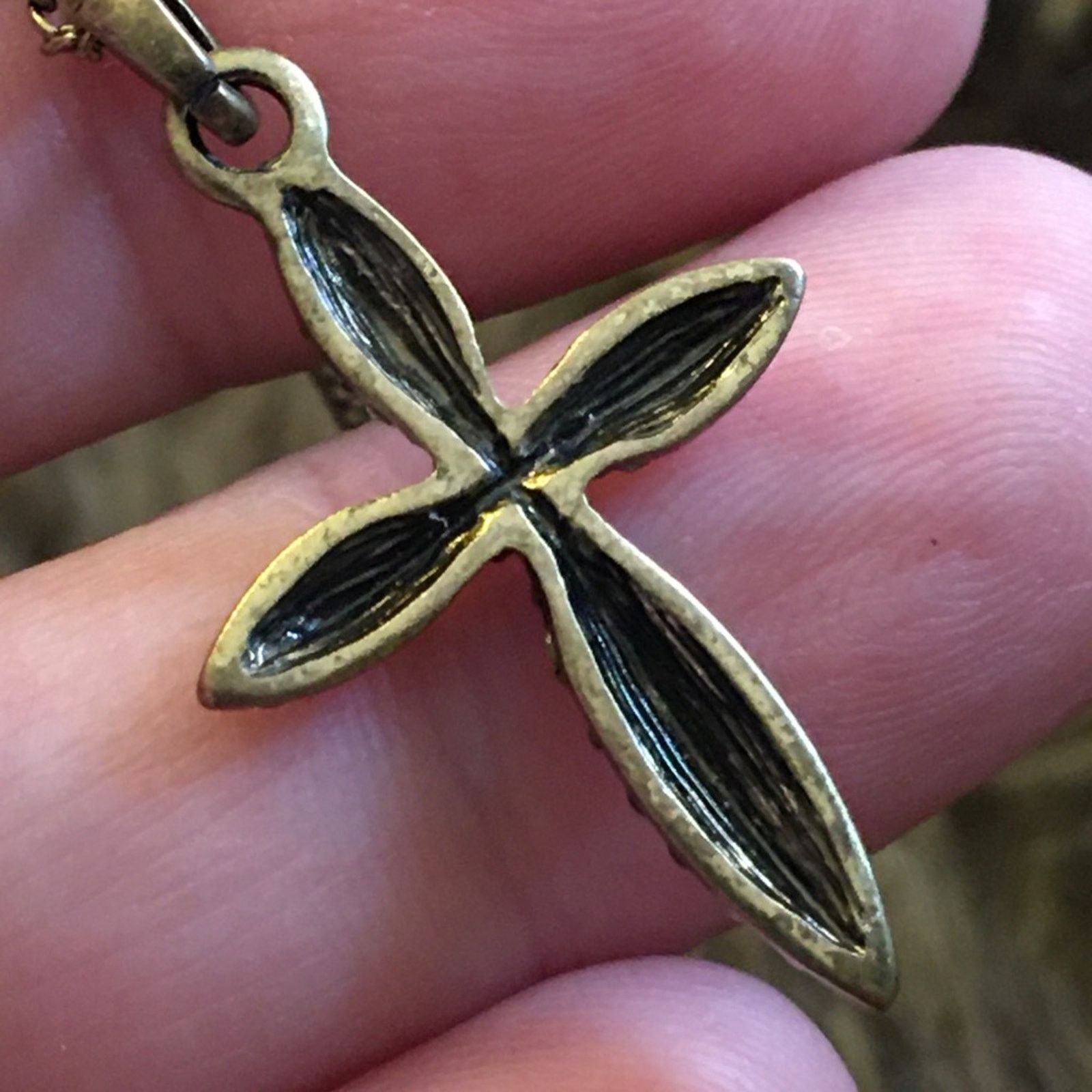 Jewelry Brass tone rhinestone cross on chain necklace Size ONE SIZE - 7 Thumbnail