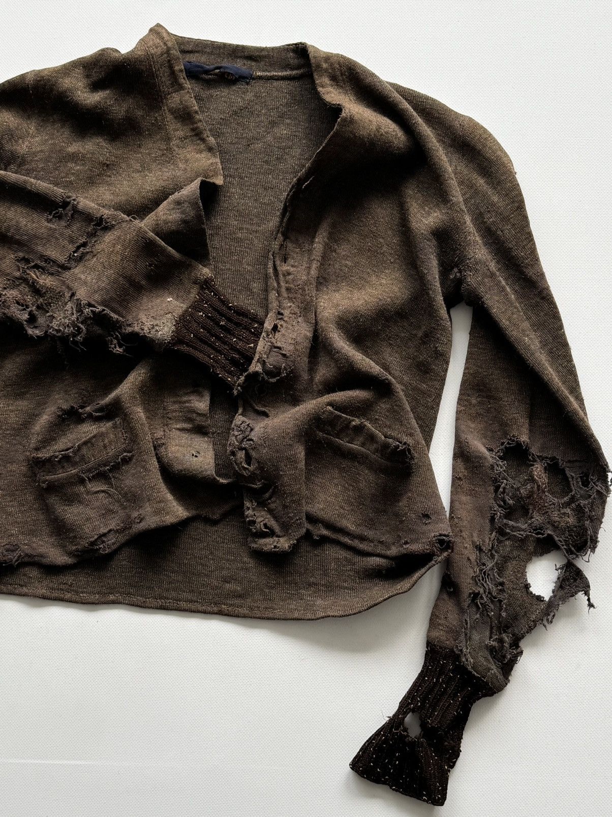 Vintage 1930s German Thrashed Avant Garde Wool Knit Cardigan Size US M / EU 48-50 / 2 - 5 Thumbnail