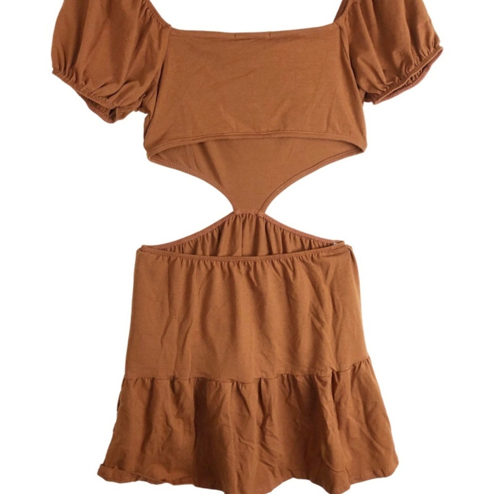 Forever 21 New Forever 21 Women’s Cutout Flounce-Hem Mini Dress Brown Size L / US 10 / IT 46 - 12 Thumbnail