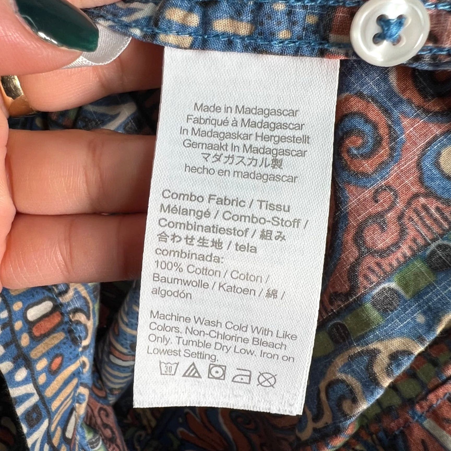 J.Crew J.Crew Button-Up Shirt Tribal Print Short Sleeve Mens Large 100% Cotton Blue Size US L / EU 52-54 / 3 - 4 Thumbnail