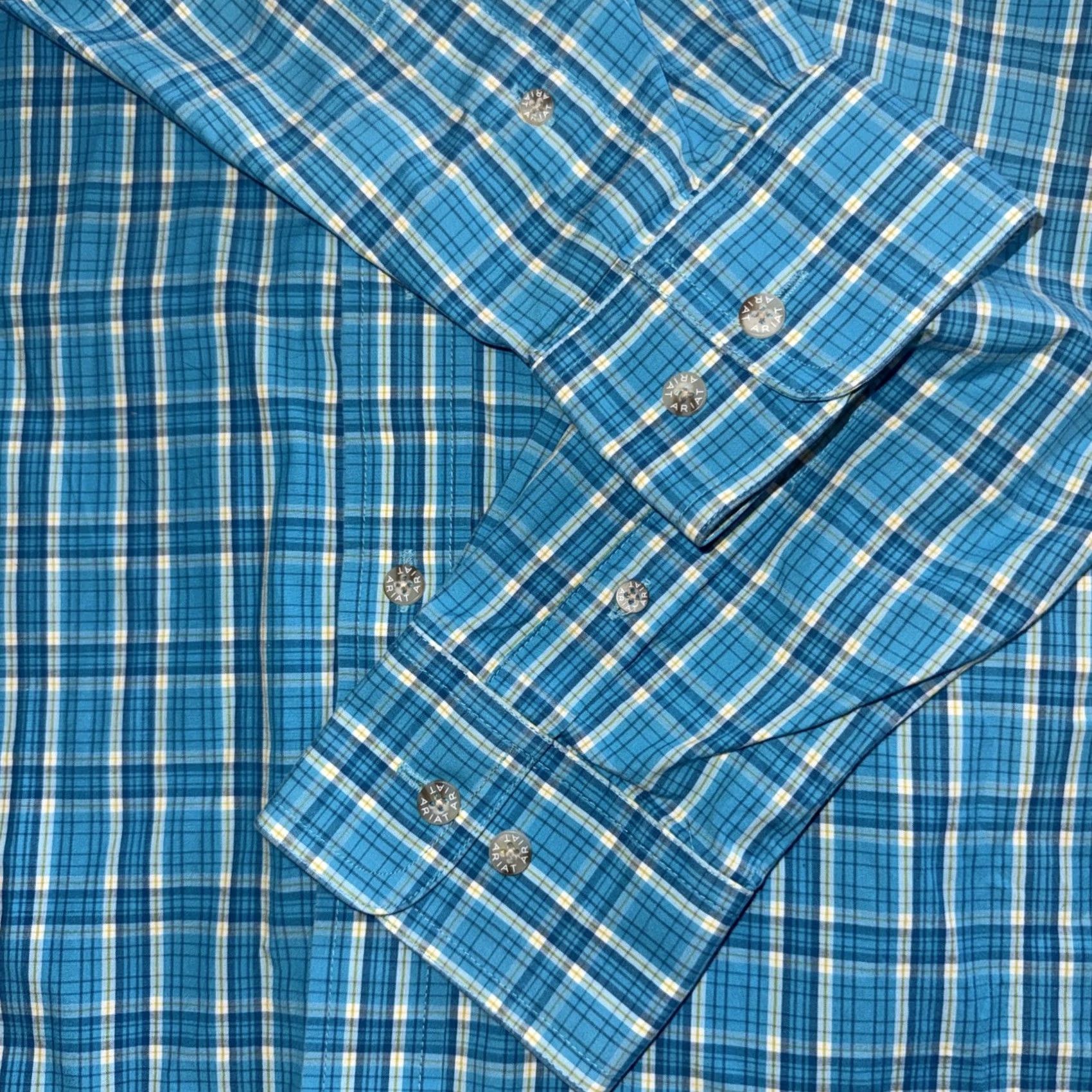 Ariat Ariat Pro Series Shirt Men’s Medium Teal Blue Plaid Button Up Western Cowboy Shirt Size US M / EU 48-50 / 2 - 5 Thumbnail