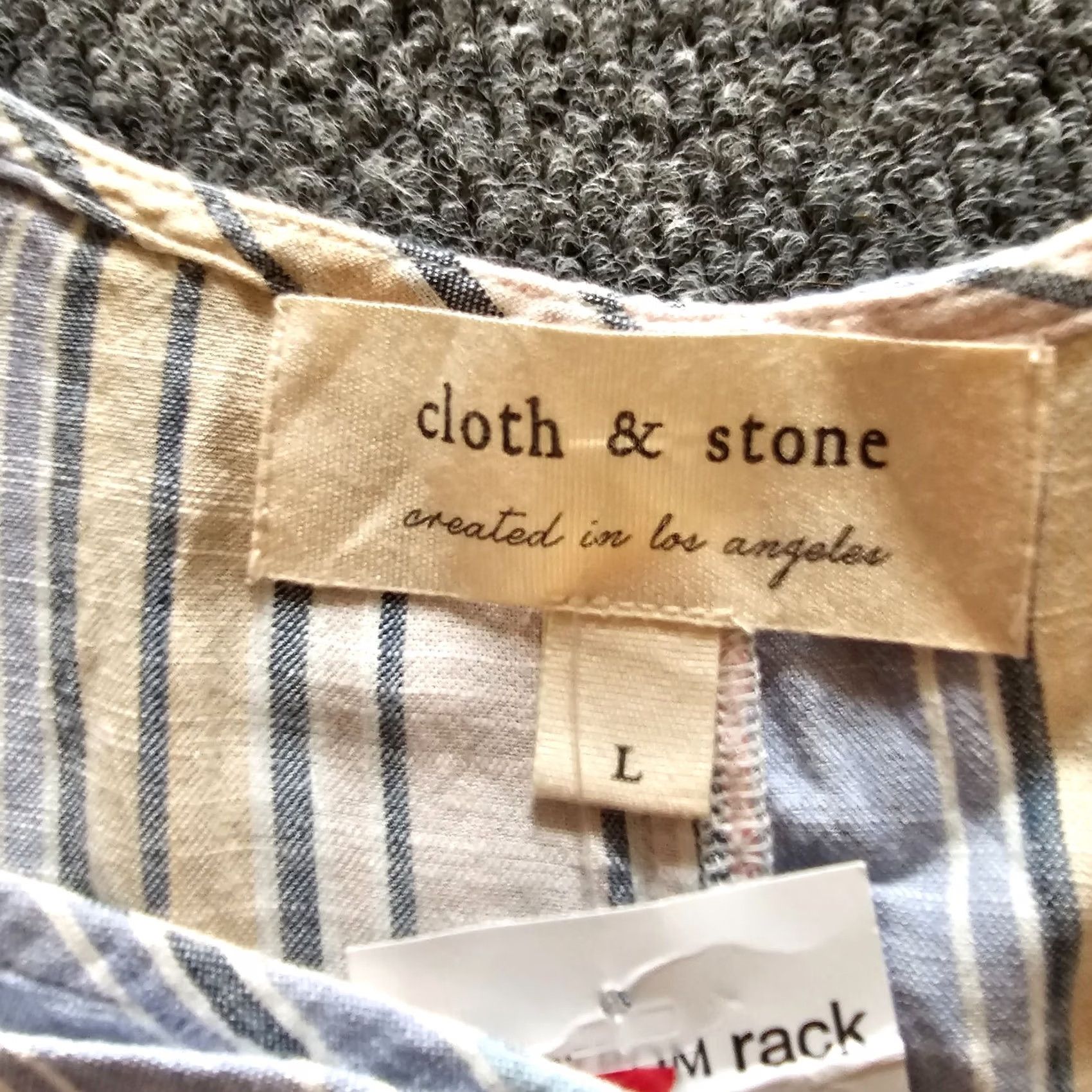 CLOT Cloth & Stone Top Shirt Womens Large Blue Striped Short Sleeve Button Up Casual Sleeve V-Neck Printed Pattern Size L / US 10 / IT 46 - 3 Thumbnail