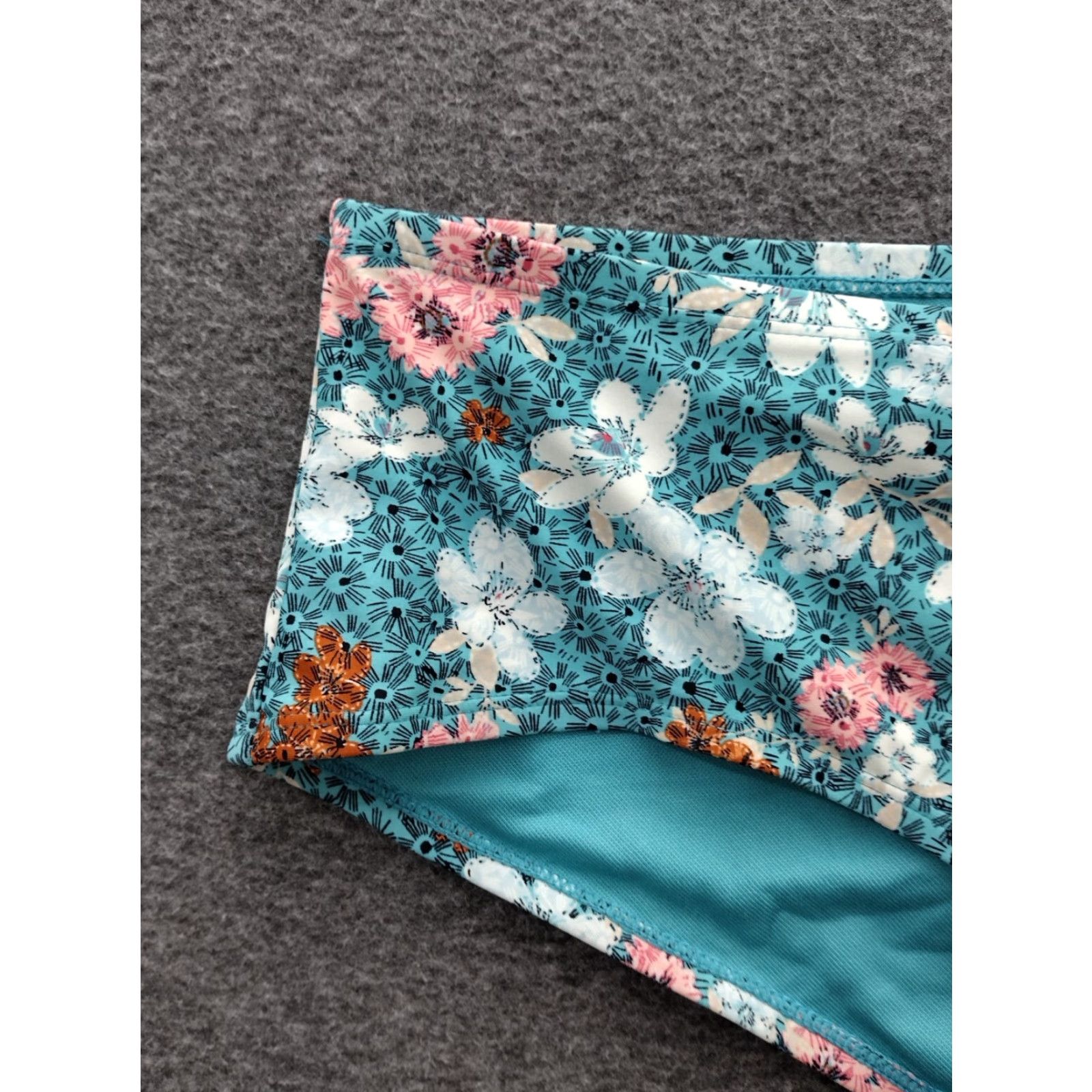 Vintage Time And Tru Bottoms Teal Floral Midrise Plus 1X Cheeky BoyShort Womens Beach Size 40" / US 18 - 7 Thumbnail