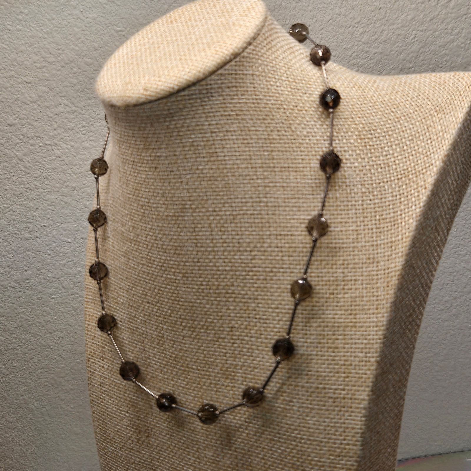 Vintage Vintage Sterling Silver FacetedSmoky Quartz Station Necklace Size ONE SIZE - 12 Thumbnail