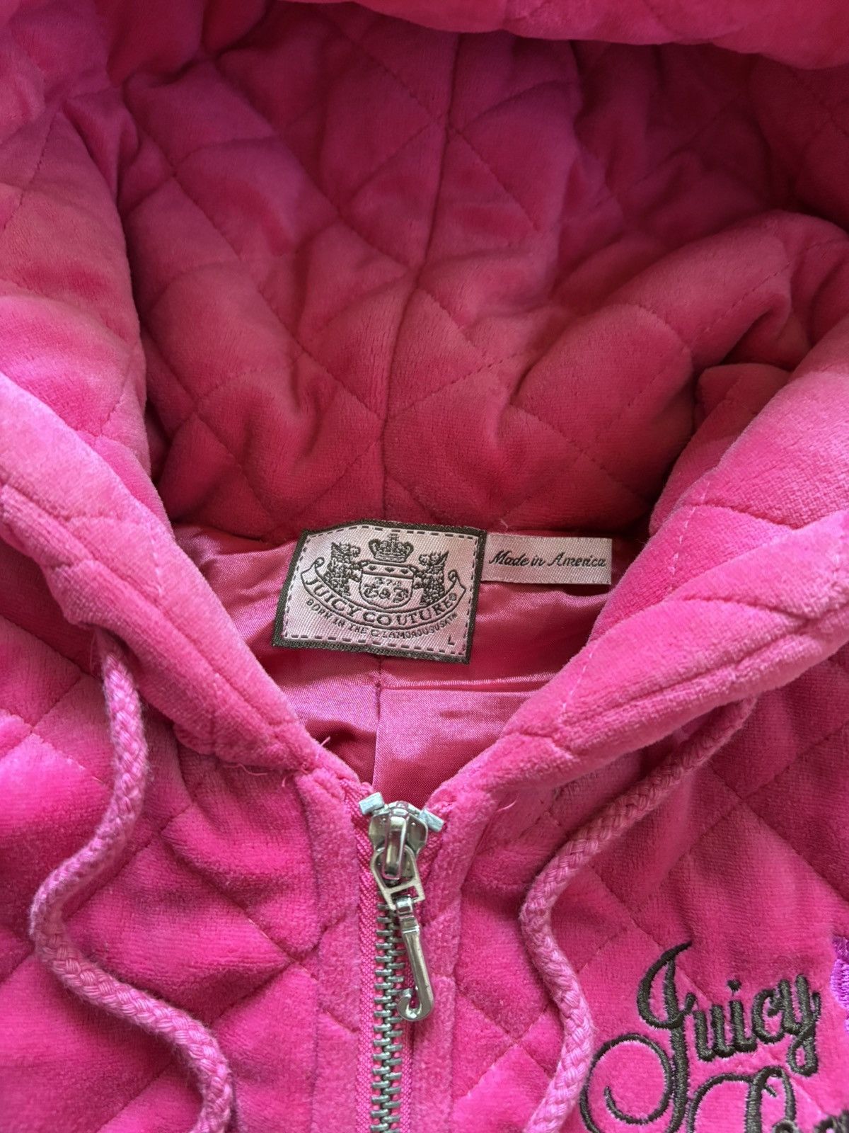 Juicy Couture Vintage Juicy Couture Y2K Big Logo Velour Quilted Jacket Size L / US 10 / IT 46 - 11 Thumbnail