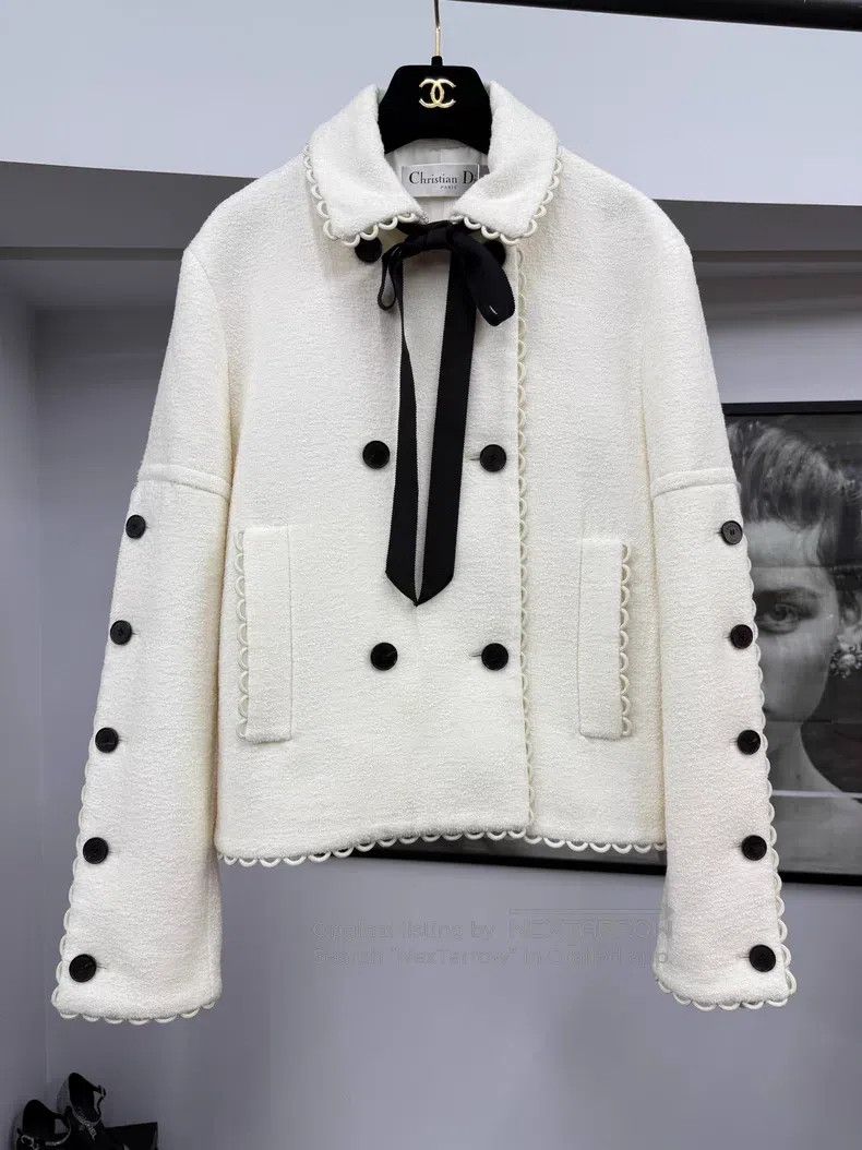 Dior Dior White bow double-breasted jacket Size S / US 4 / IT 40 - 1 Thumbnail