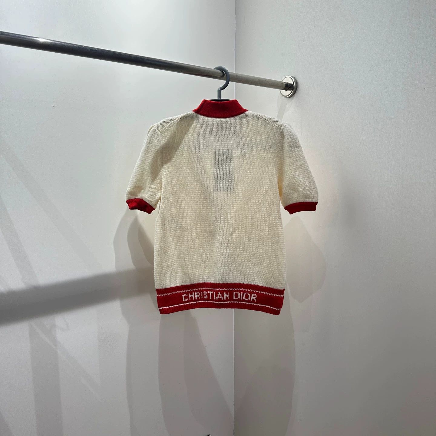 Christian Dior Monsieur Dior Jan354 White Red Knit Short Sleeve Lace 38 Size S / US 4 / IT 40 - 2 Thumbnail