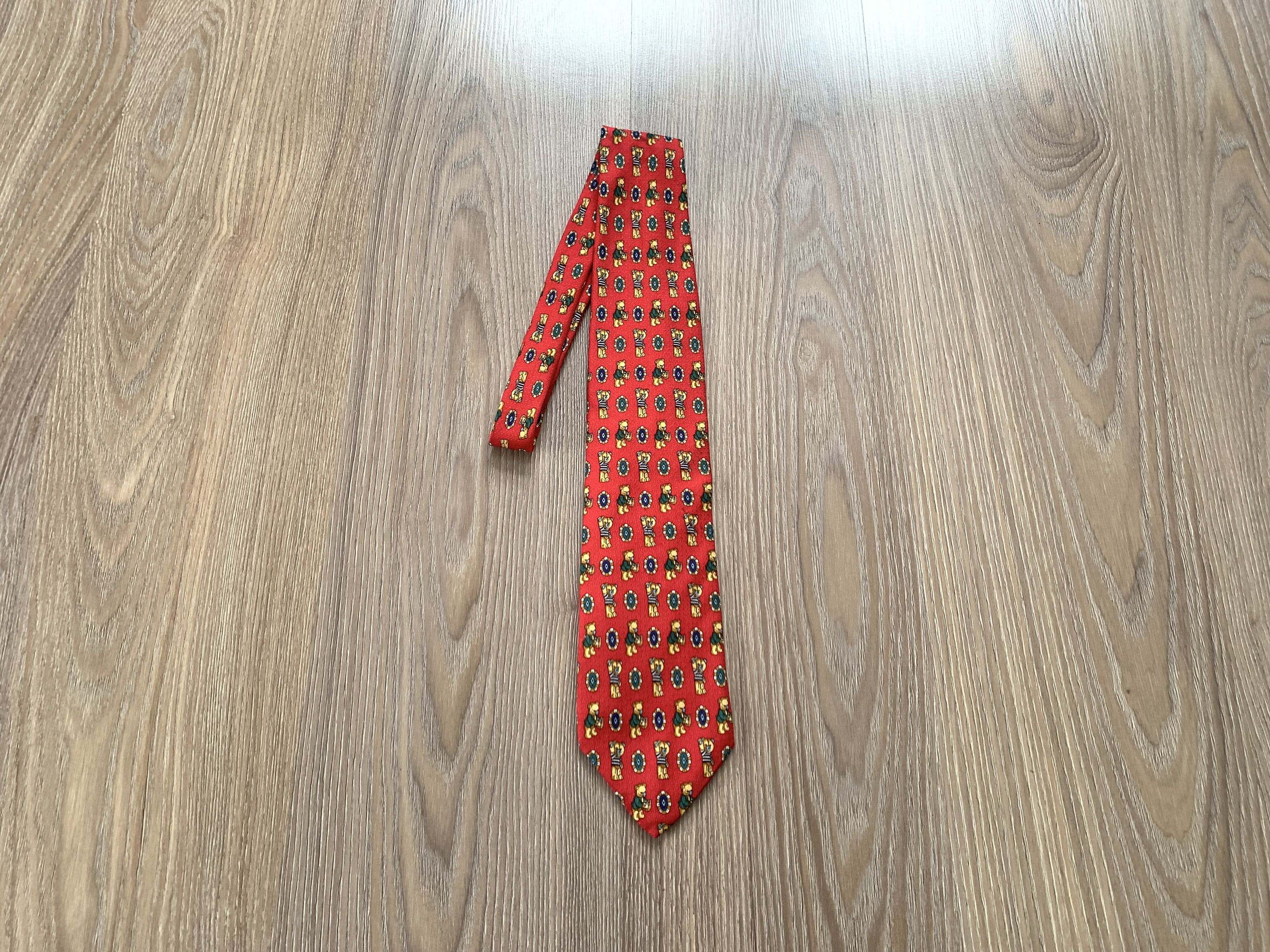 Other Angelo Litrico Red Vintage Bear Printed Silk Tie Size ONE SIZE - 1 Thumbnail