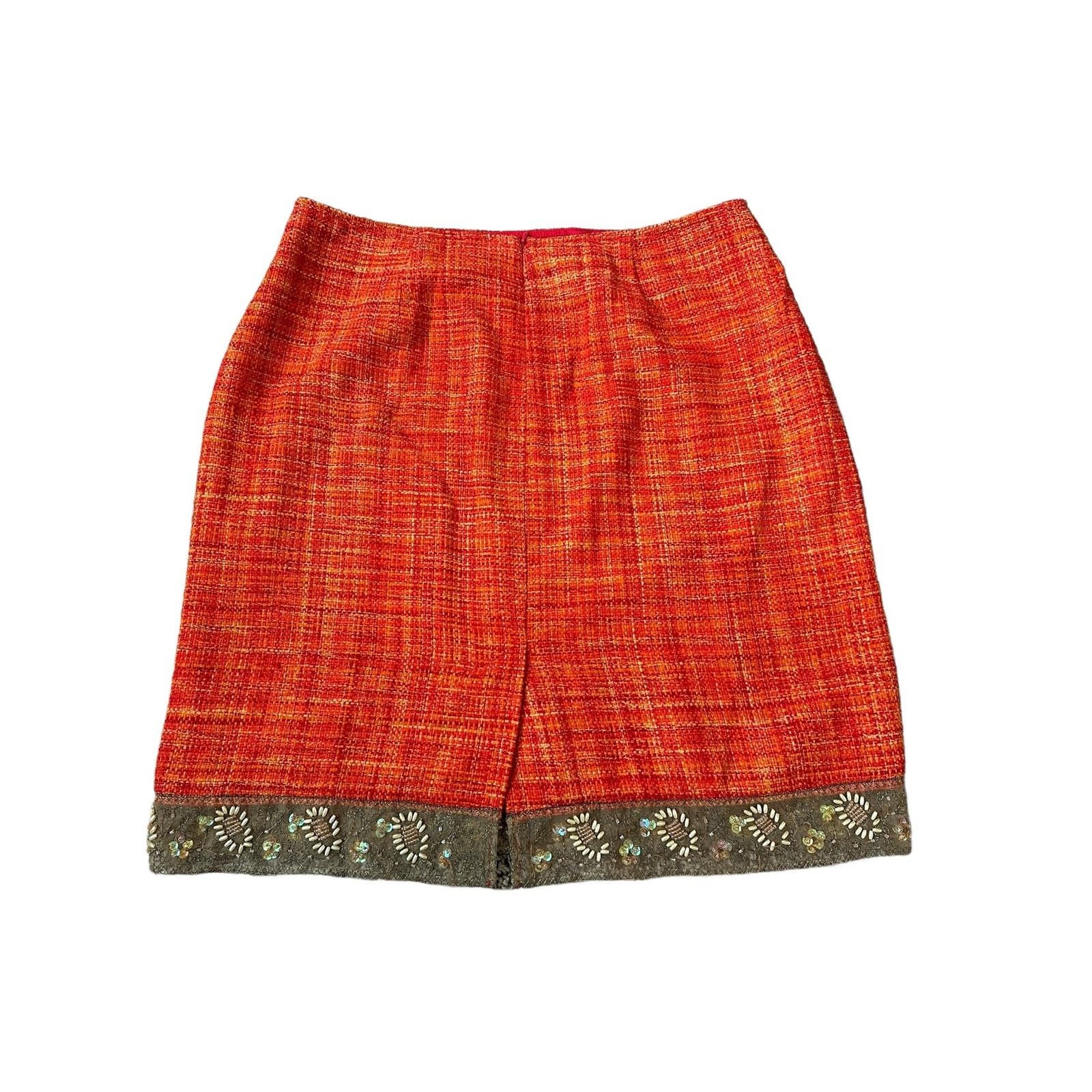 Other Josephine Chaus Medium Orange Tweed-Style Skirt Size 30" / US 8 / IT 44 - 10 Thumbnail
