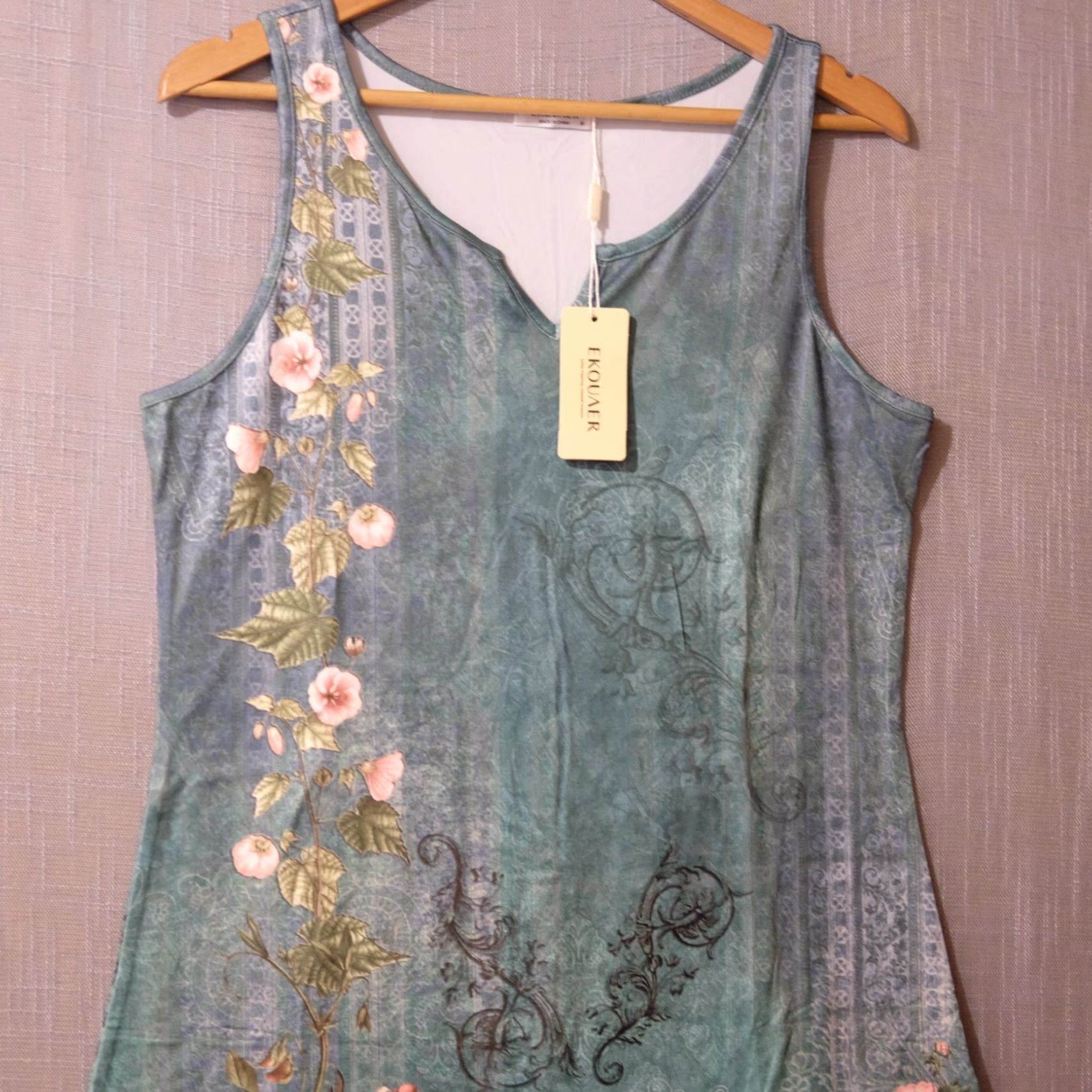 Vintage NWT! Ekouaer Dress Womens M Green Sleeveless Floral Stretch #A1-115 Size M / US 6-8 / IT 42-44 - 2 Thumbnail