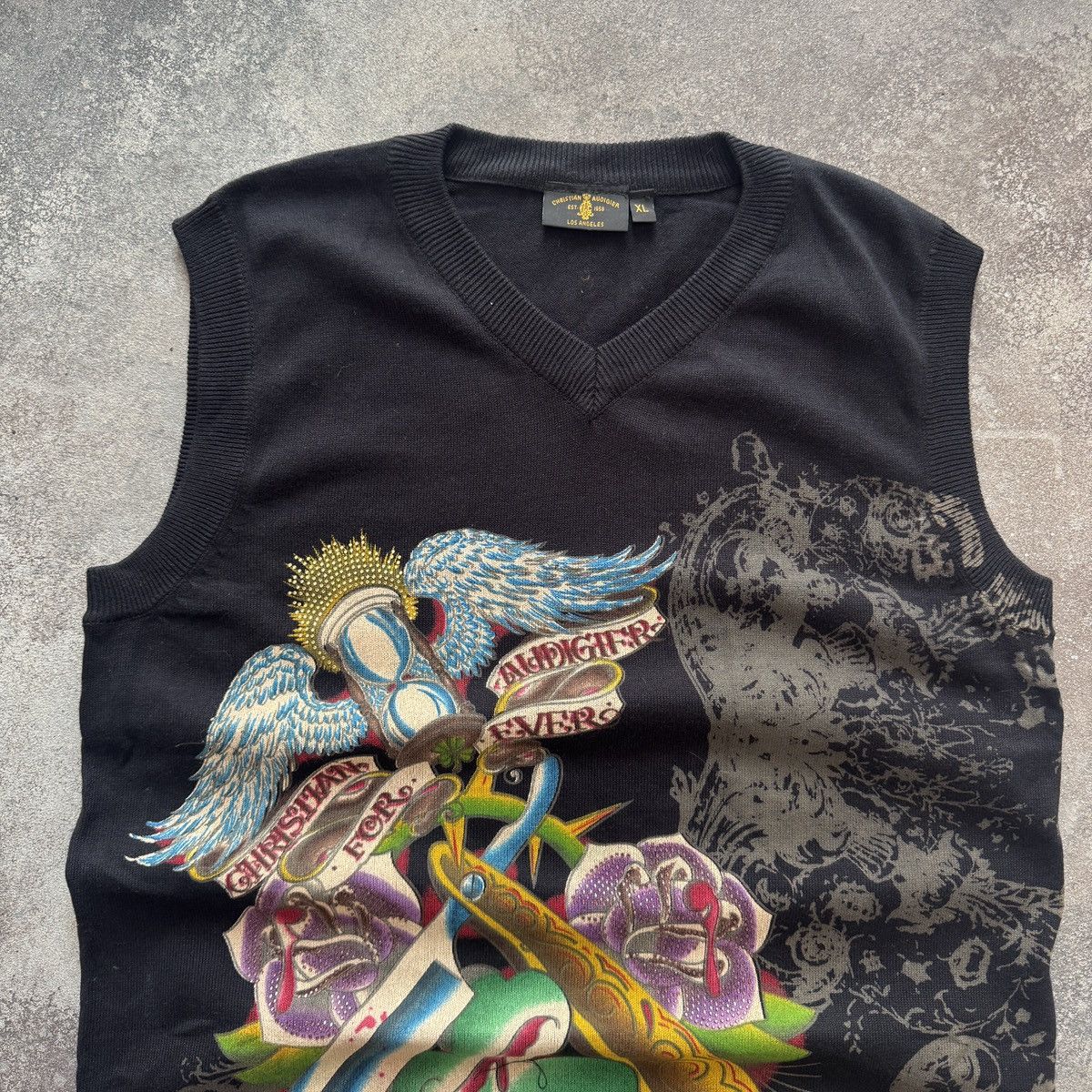Ed Hardy Christian Audigier (Ed Hardy) Y2K Rhinestones Sweater Vest Size US XL / EU 56 / 4 - 3 Thumbnail