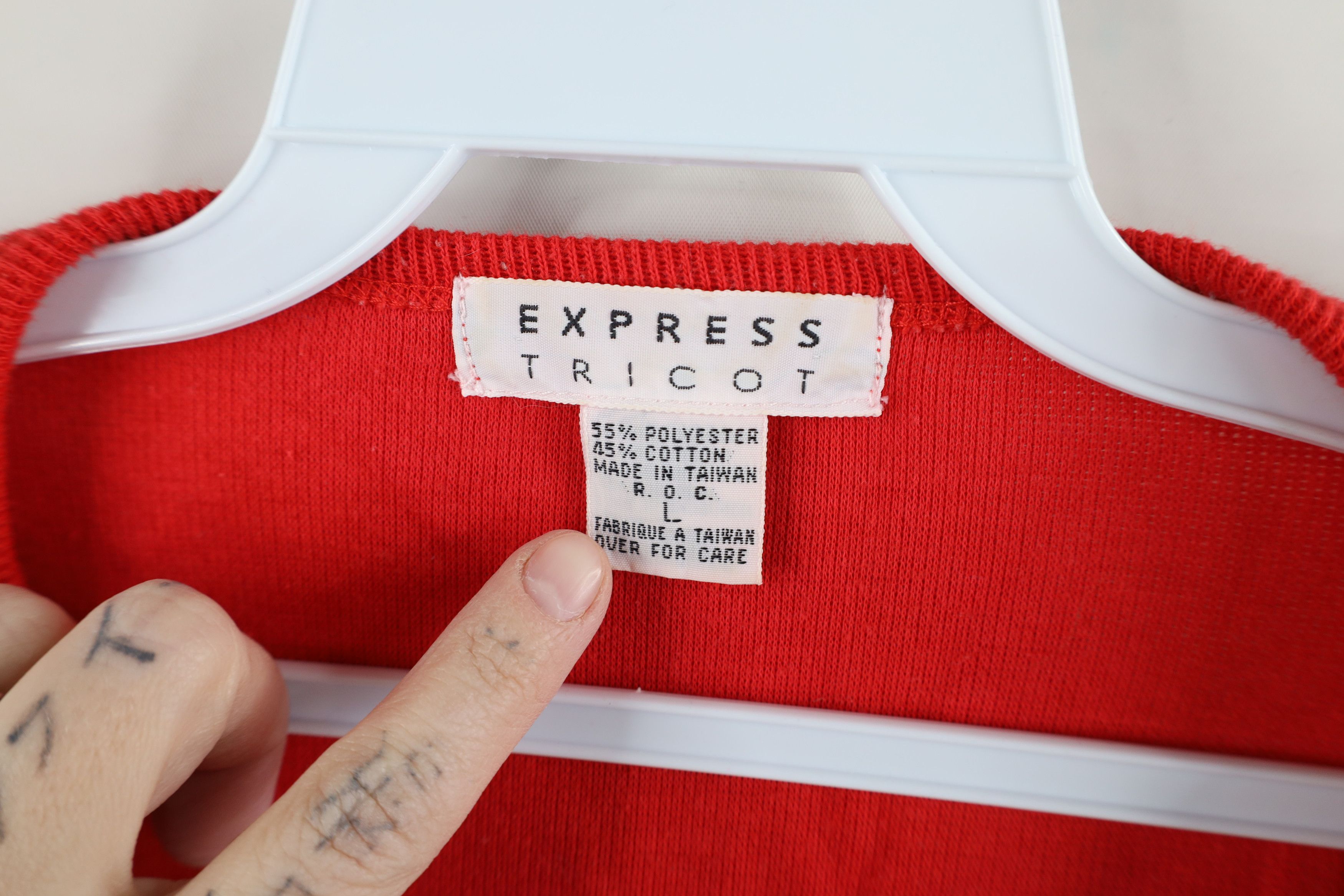 Express × Vintage Vintage 90s Express Baggy Thermal Ribbed Knit T-Shirt Red Size L / US 10 / IT 46 - 4 Thumbnail