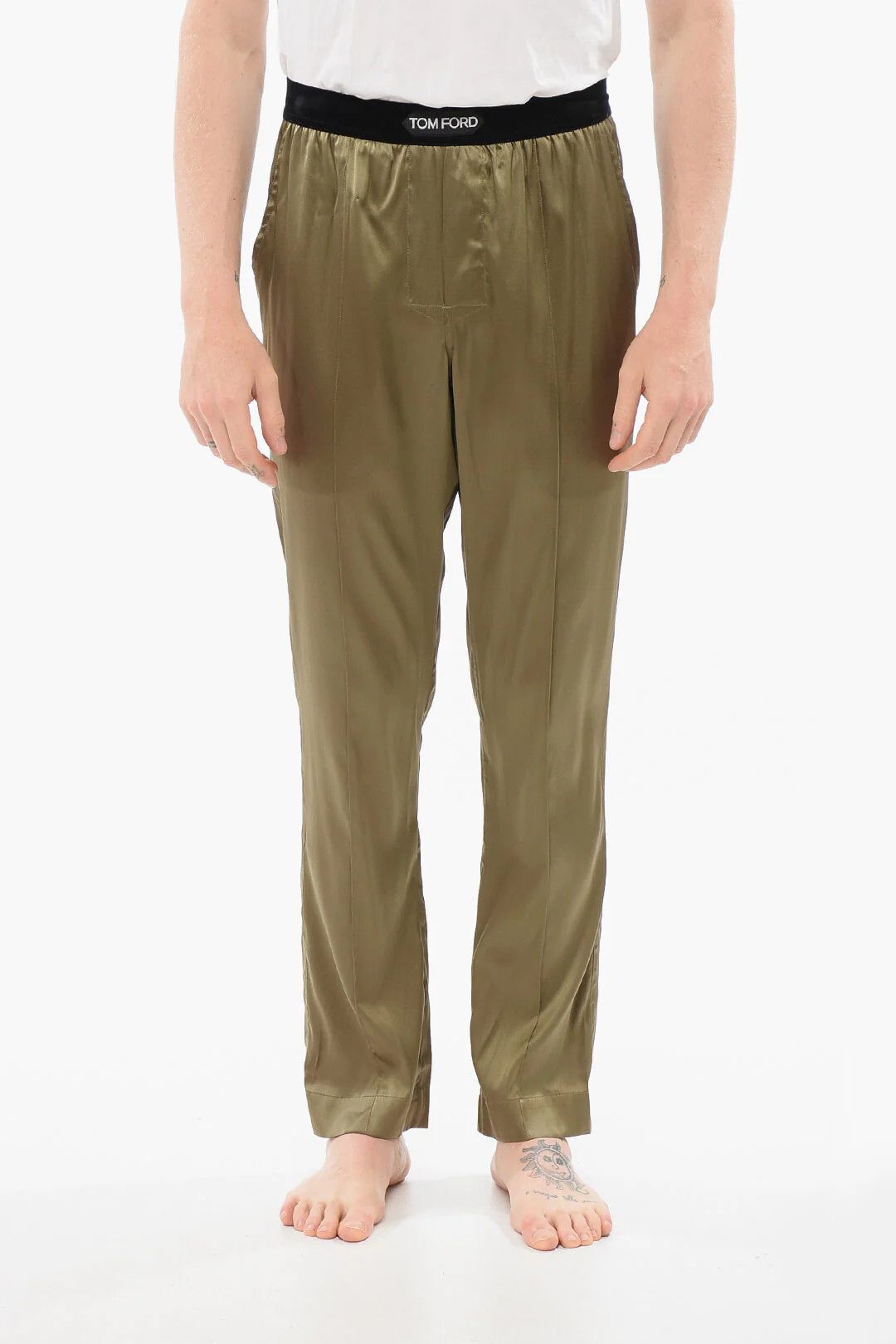 Tom Ford og1mm0426 Silk Satin Pajama Pant in Military Green Size US 36 / EU 52 - 1 Thumbnail