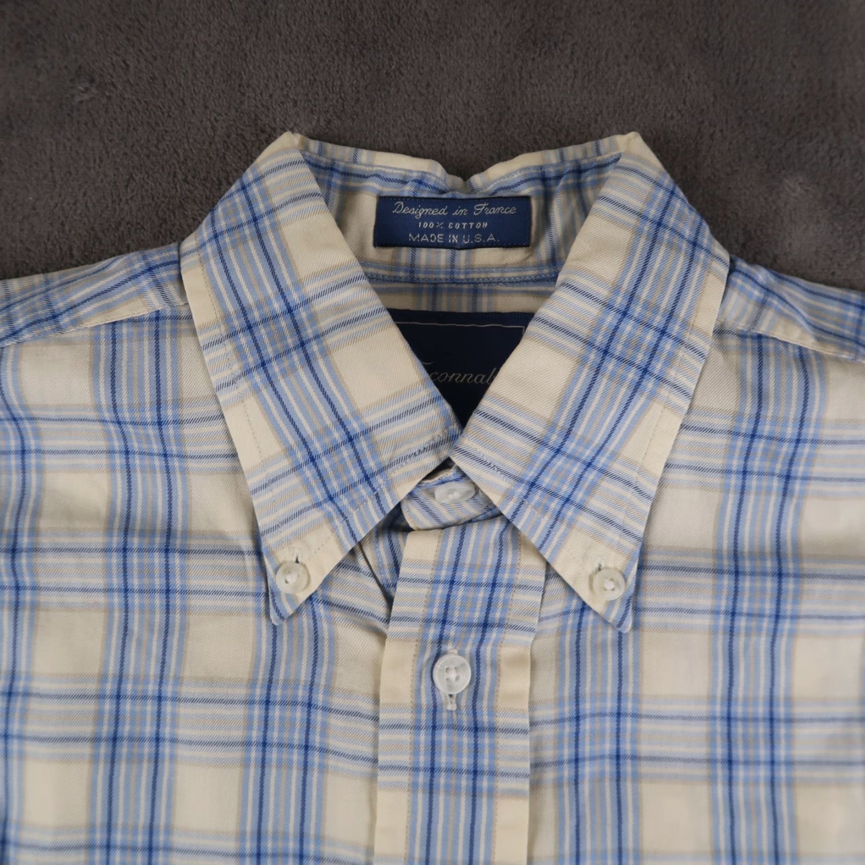 Faconnable Façonnable Men Blue Ivory Plaid Check Long Sleeve Cotton Shirt Sz S Made in USA Size US S / EU 44-46 / 1 - 4 Thumbnail