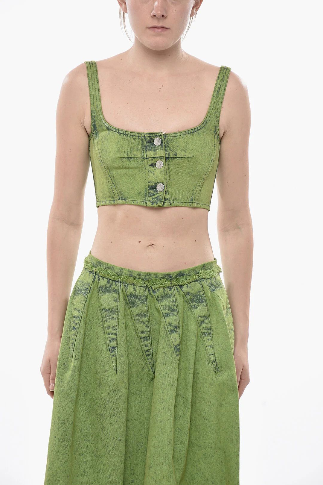 Marni og1mm0326 Denim Bustier Crop Top in Green Size S / US 4 / IT 40 - 1 Thumbnail