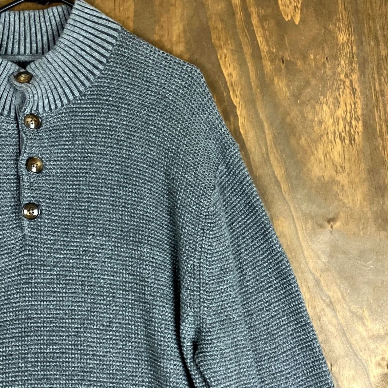 Vintage St. John's Bay Mens Sweater Gray Pullover Henley Outdoors 100% Cotton 2XL Knitted Tight-Knit Wool? Size US XXL / EU 58 / 5 - 5 Thumbnail