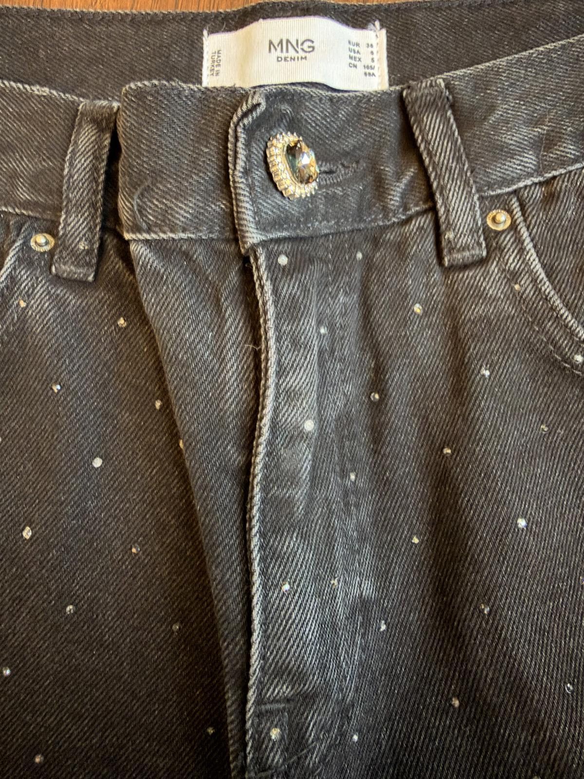 Mango Mango Wide Leg Black Denim Jeans with Rhinestones Size 28" / US 6 / IT 42 - 5 Thumbnail