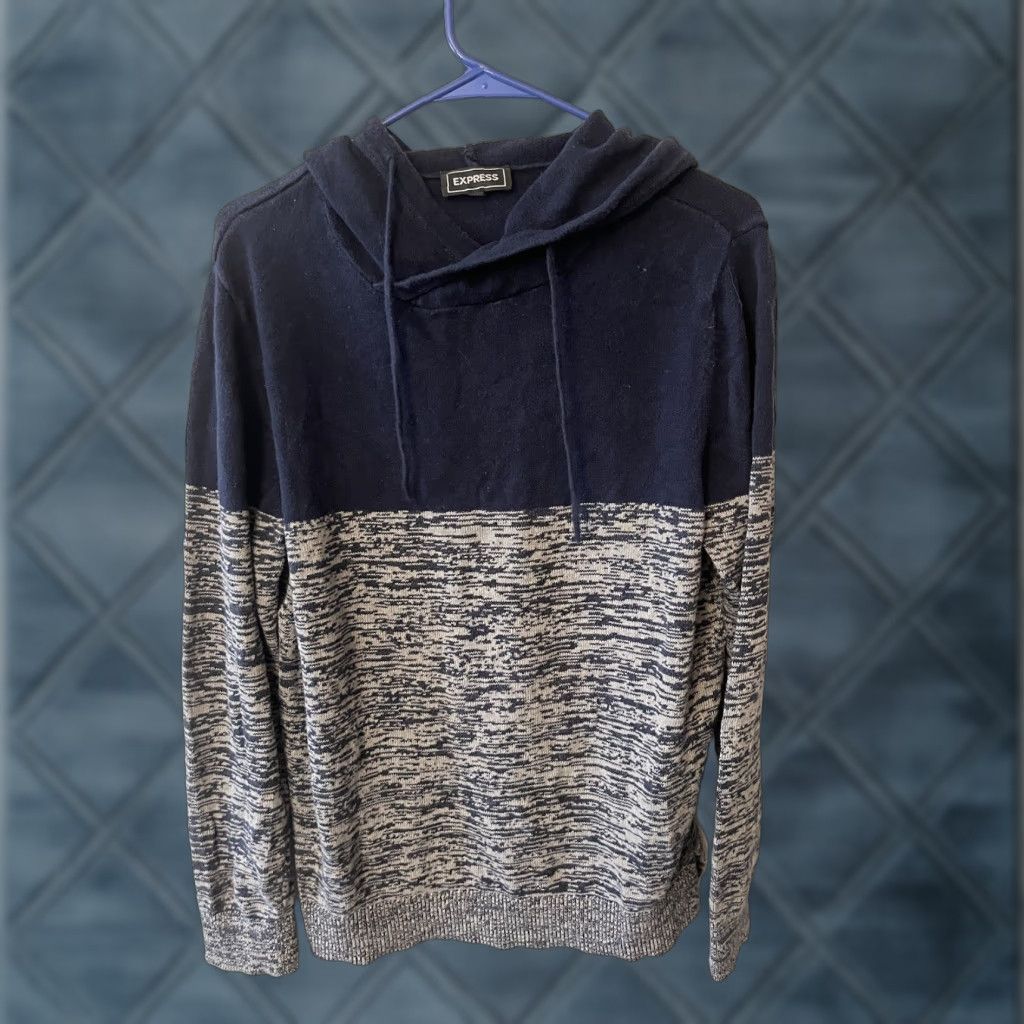 Express Express Hoodie Mens Medium Blue Gray Colorblock Long Sleeve Pullover Size M / US 6-8 / IT 42-44 - 1 Thumbnail