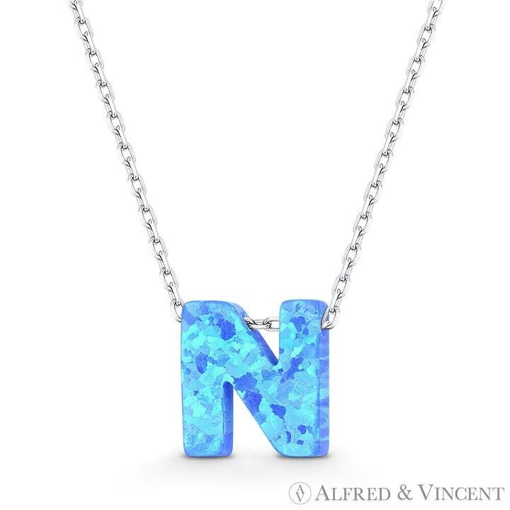 Other Blue Lab Opal Initial "N" Pendant Anchor Chain Necklace Size ONE SIZE - 1 Preview