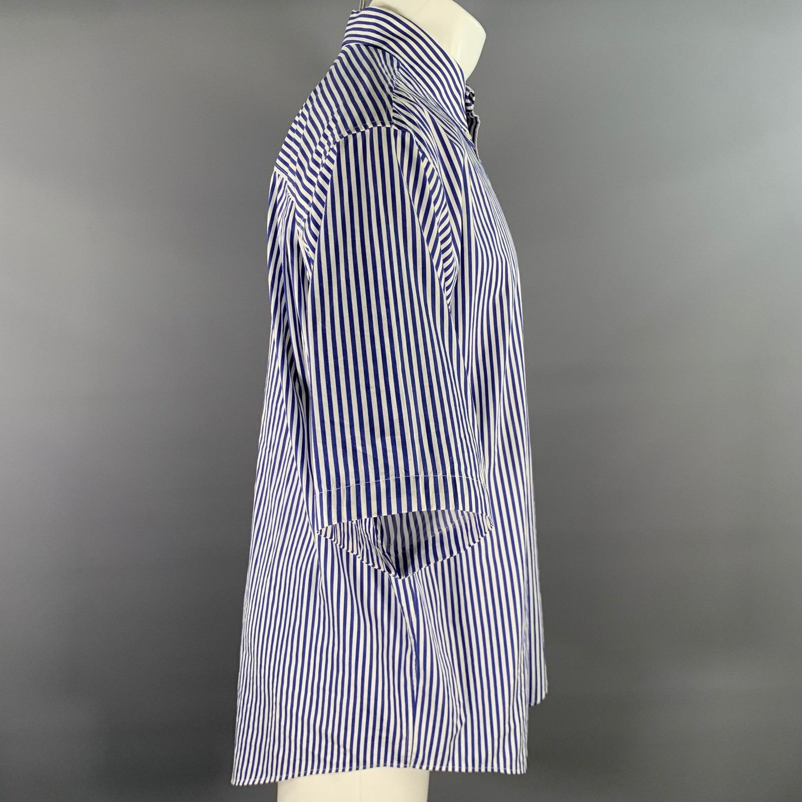 Balenciaga XXS Blue White Stripe Button Down Asymmetrical Shirt Size US XXS / EU 40 - 3 Thumbnail