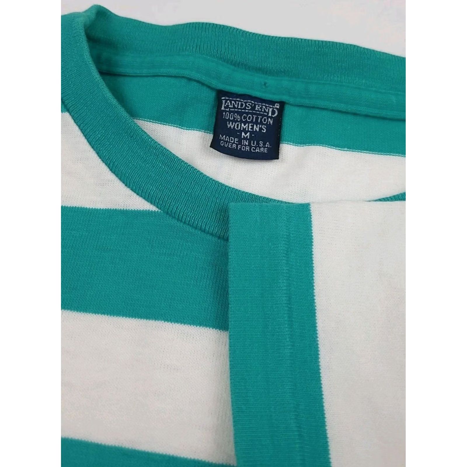 Lands' End VINTAGE Lands' End Teal White Striped T Shirt Womens M 100% Cotton USA Crew Neck Short Sleeve Size M Size M / US 6-8 / IT 42-44 - 5 Thumbnail