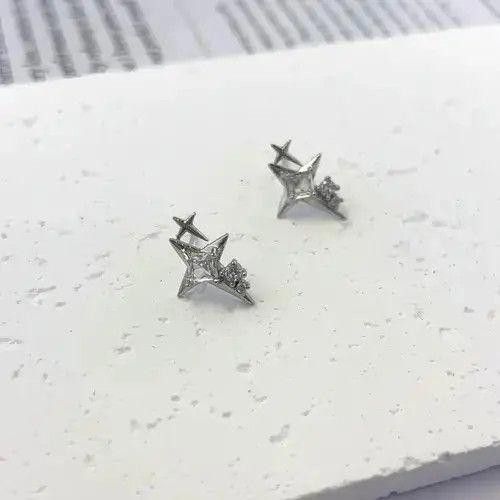 Jewelry 925 Silver Plated CZ Star Stud Earrings for Men Women Size ONE SIZE - 2 Thumbnail