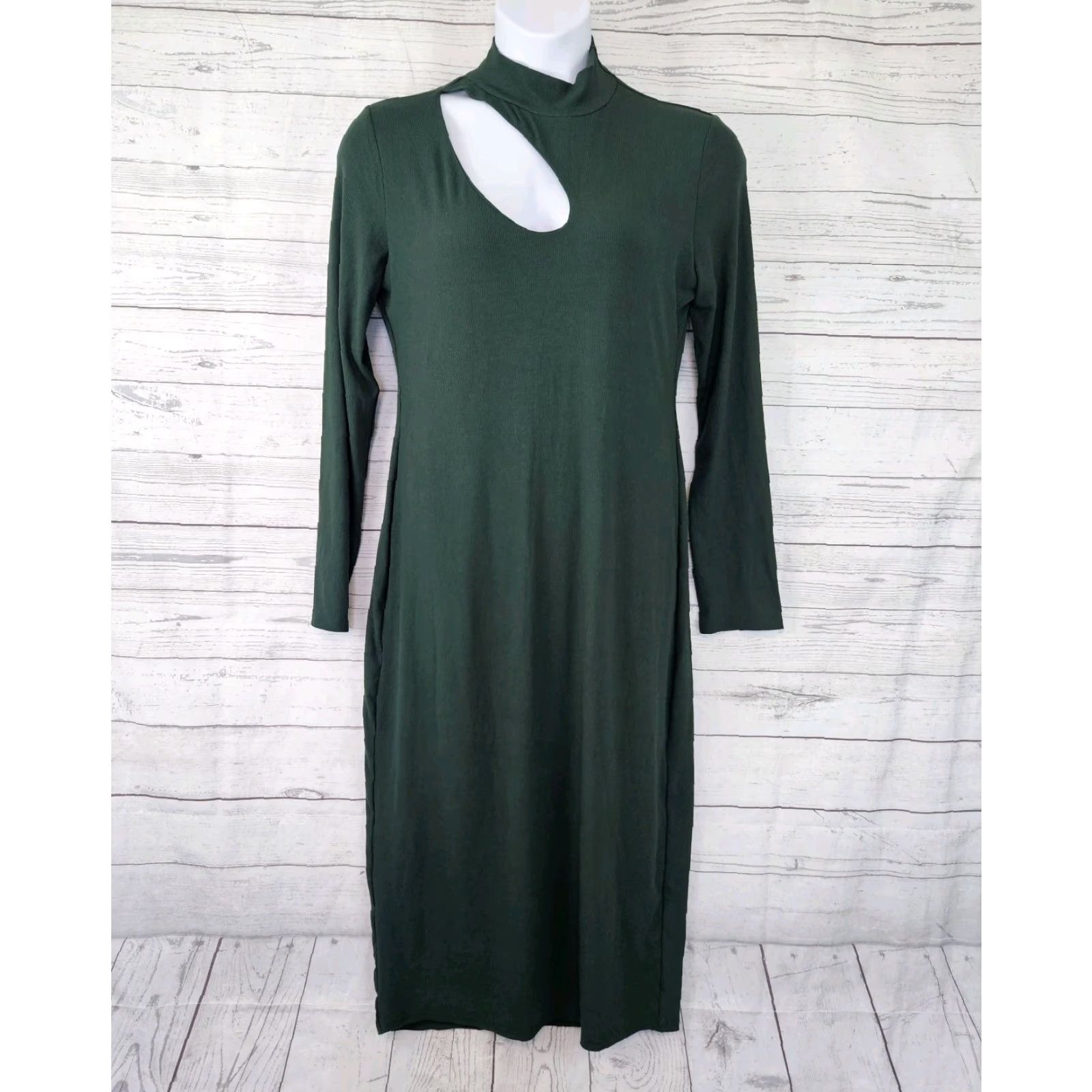 Vintage REMI x Revolve Womens Lori Midi Dress 1X Green Ribbed Long Sleeve Cutout Dress Size XL / US 12-14 / IT 48-50 - 2 Thumbnail